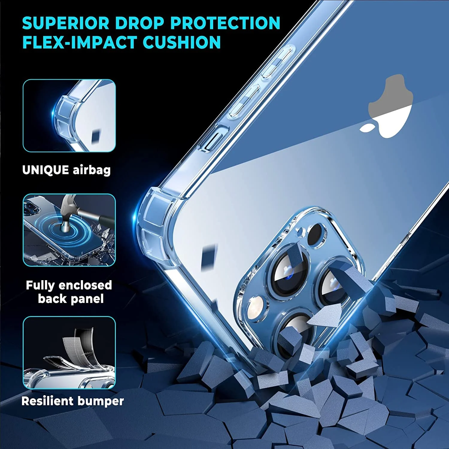 DL3 Mobilak Clear TPU Protective Case for iPhone with Camera Protection and Shockproof Design - Clear