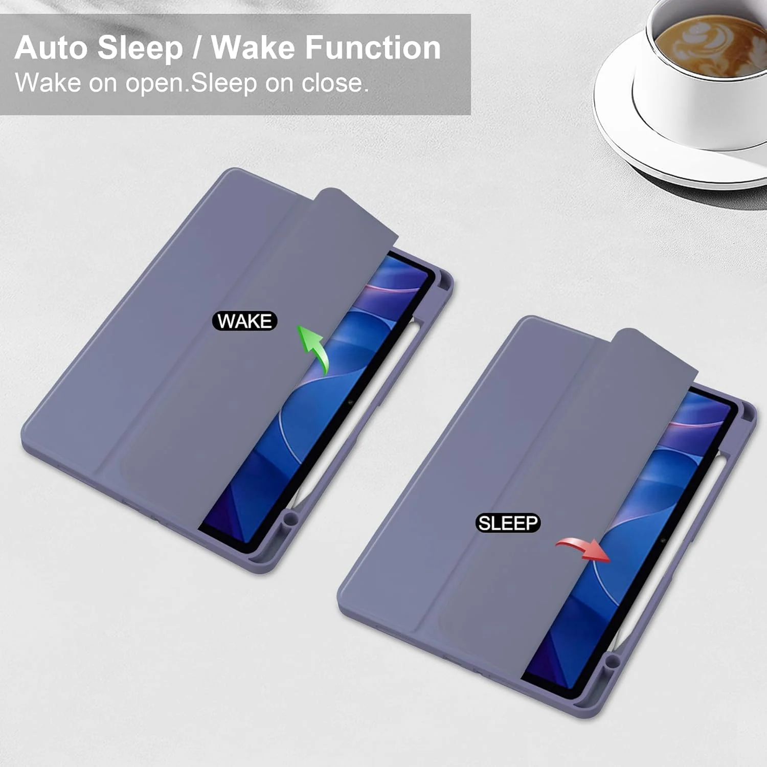 DL3 Mobilak Case for Xiaomi Redmi Pad 2 2025 11 inch with Built-in Pencil Holder, Clear Transparent PC Back, Shockproof Tri-Fold Stand Tablet Cover, Auto Wake/Sleep - Lavender