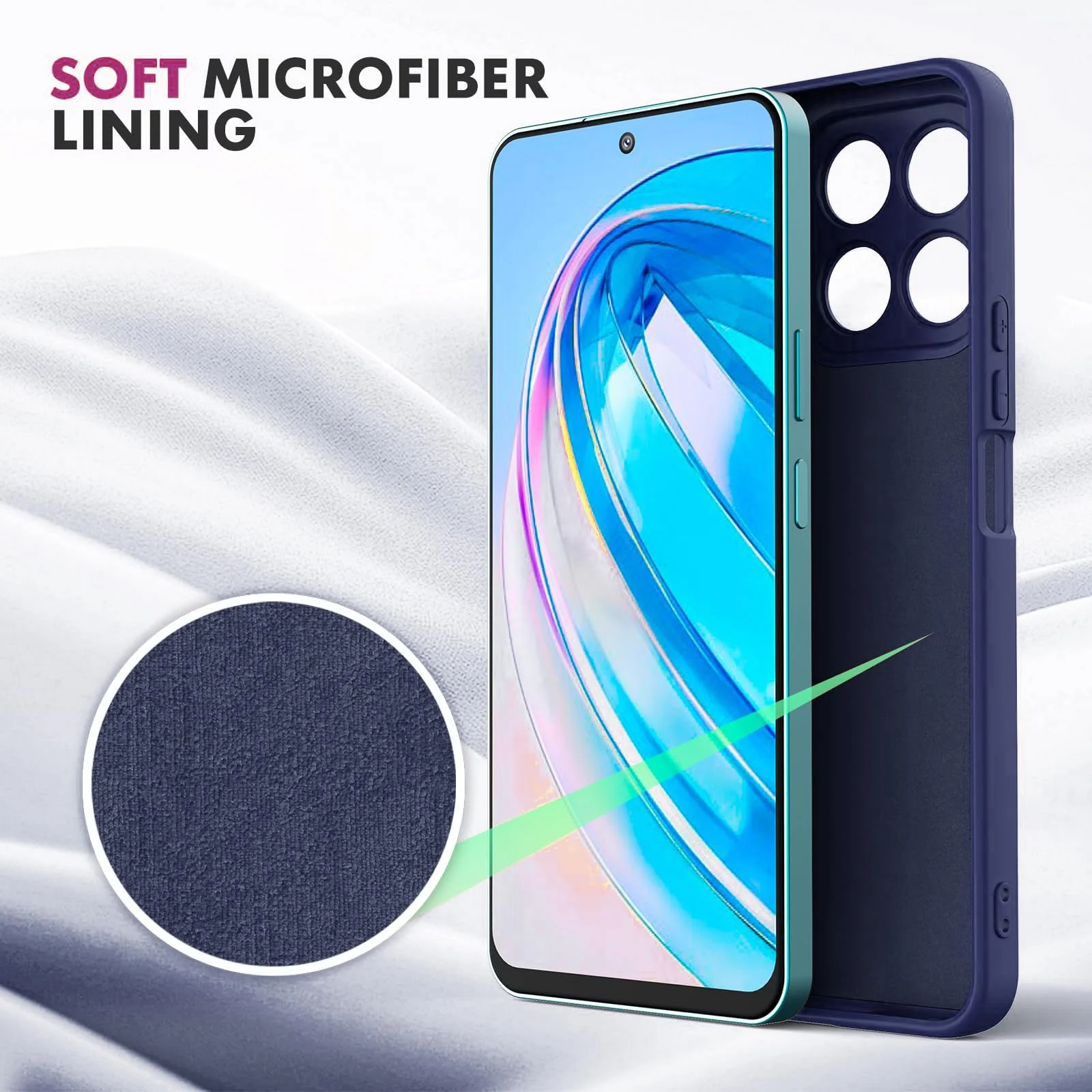 DL3 Mobilak Liquid Silicone Protective Case with Soft Microfiber Lining with Full Camera Protection for Honor X8A - Blue 2