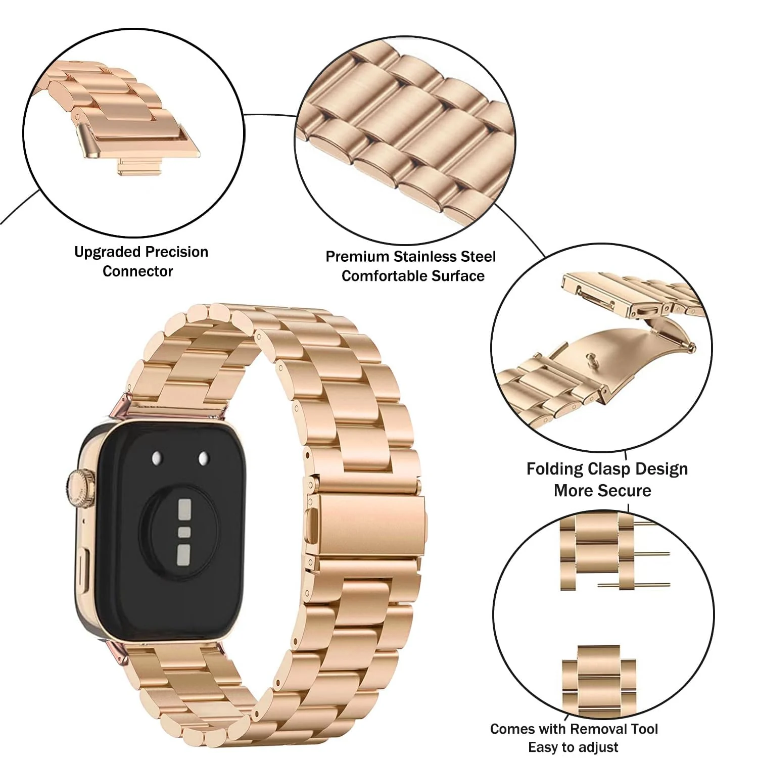 DL3 Mobilak Metal Straps Compatible with Huawei Watch Fit 3/Fit 4/Fit 4 Pro Strap, Stainless Steel Replacement Band with Folding Clasp, Adjustable Replacement Bracelet Wristband - Rose Gold