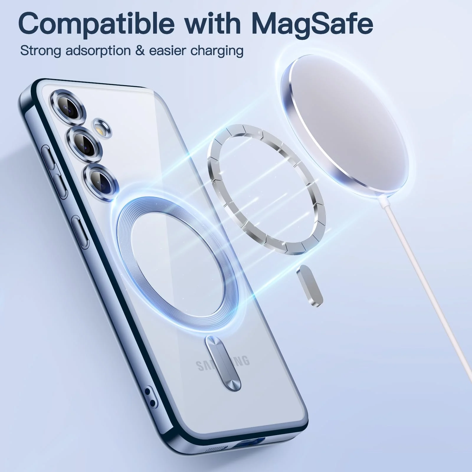"DL3 Mobilak Samsung Galaxy S23 Fe Case [Compatible with MagSafe] Clear Magnetic Plated Slim Thin Shockproof Soft TPU Bumper Protective Phone Case Cover for Galaxy S23 Fe 5G 6.4"" 2023 - Sierra Blue"