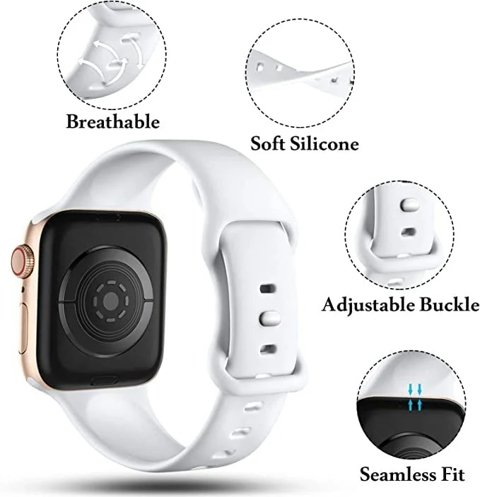 DL3 Mobilak Bands Compatible with Apple Watch Ultra 49mm 45mm 44mm 42mm 41mm 40mm 38mm, Replacement Soft Silicone Strap for iWatch Ultra/Ultra 2 Series 9/8/7/6/5/4/3/2/1 SE (38MM/40MM/41MM) - White
