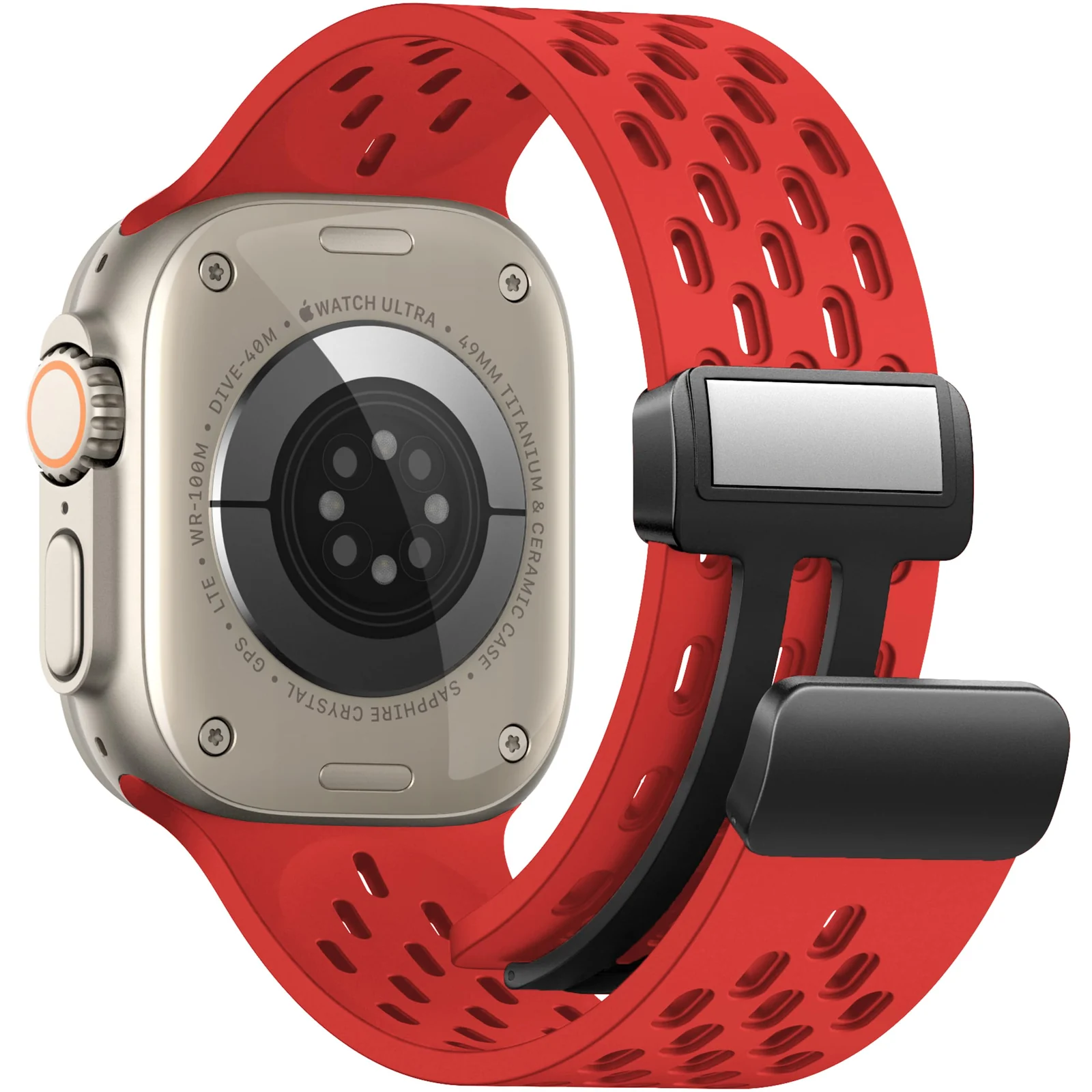 DL3 MOBILAK Magnetic Bands for Apple Watch Band 49mm 45mm 44mm 42mm, Soft Silicone Magnetic Buckle Breathable Sport Watch Strap for iWatch Series SE2 SE 9 8 7 6 5 4 3 2 1 Ultra 2/Ultra - Red