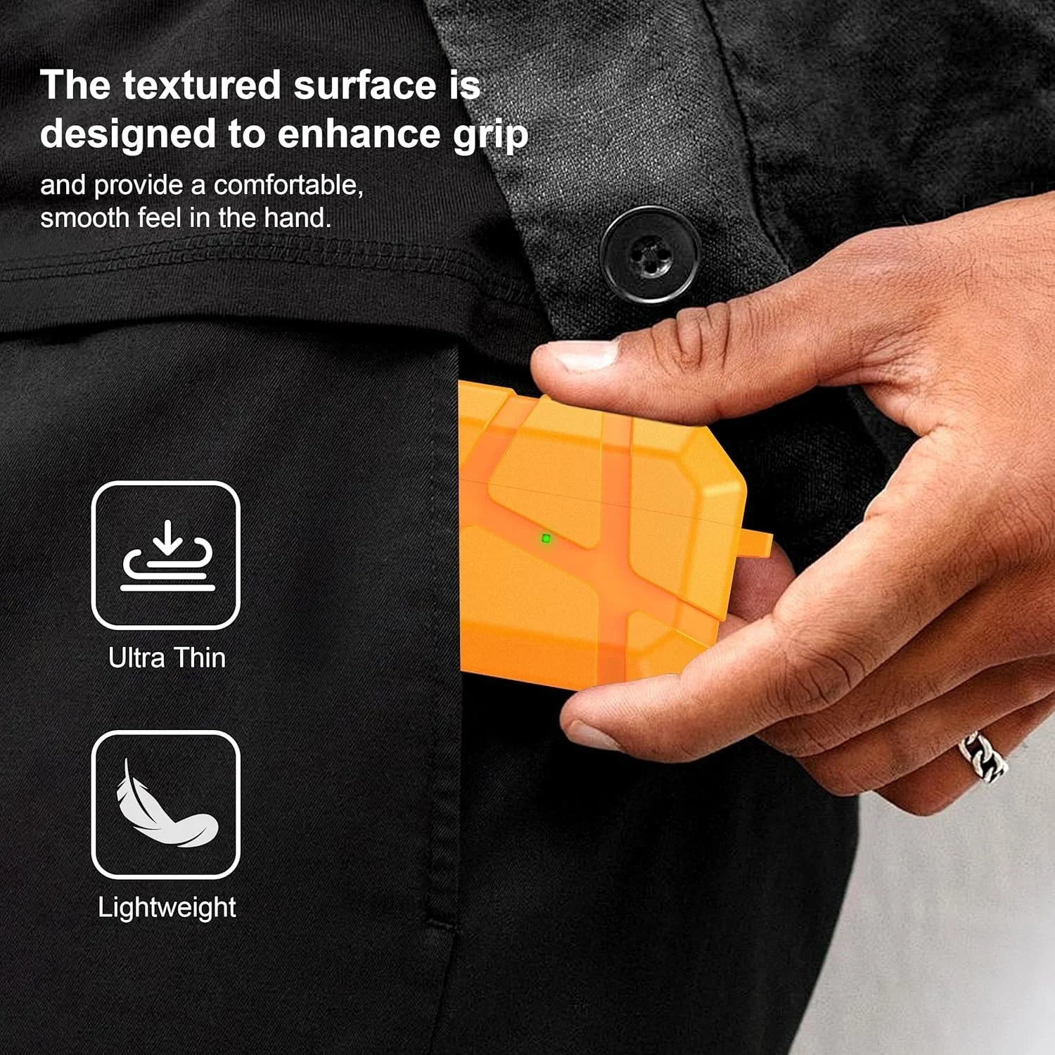 DL3 Mobilak AirPods Pro 3 (2025) Case, Shockproof Silicone Protective Case for Apple AirPods Pro 3 (2025) Generation, Hard Shell Design, Anti-Scratch, Front LED Light with Carabiner - Orange