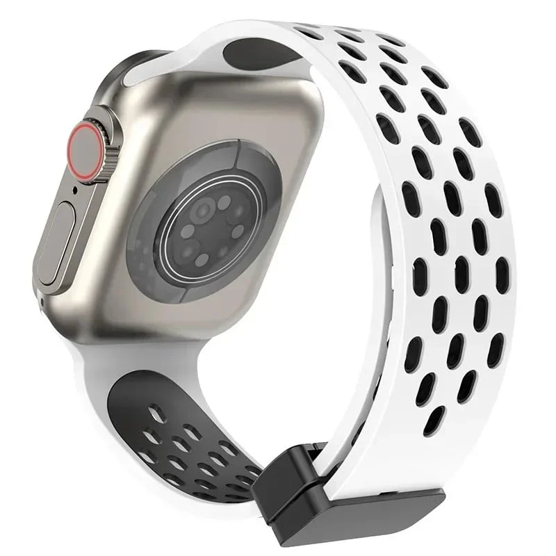 DL3 Mobilak Magnetic Bands for Apple Watch Band 49mm 46mm 45mm 44mm 42mm, Soft Silicone Magnetic Buckle Breathable Sport Watch Strap for iWatch Ultra2 Ultra SE SE2 Series 10 9 8 7 6 5 4 3 2 1 - White Black