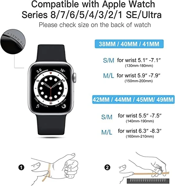 DL3 Mobilak Bands Compatible with Apple Watch Ultra 49mm 45mm 44mm 42mm 41mm 40mm 38mm, Replacement Soft Silicone Strap for iWatch Ultra/Ultra 2 Series 9/8/7/6/5/4/3/2/1 SE (, 38MM/40MM/41MM) - Black