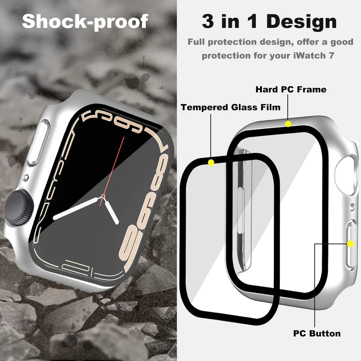 DL3 Mobilak Hard Case Designed for Apple Watch 42mm Series 3/2/1, Built-in 9H [HD Clear] Tempered Glass Screen Protector, [Full Protection] Slim Cover for iWatch 42mm Series 3/2/1 - Silver