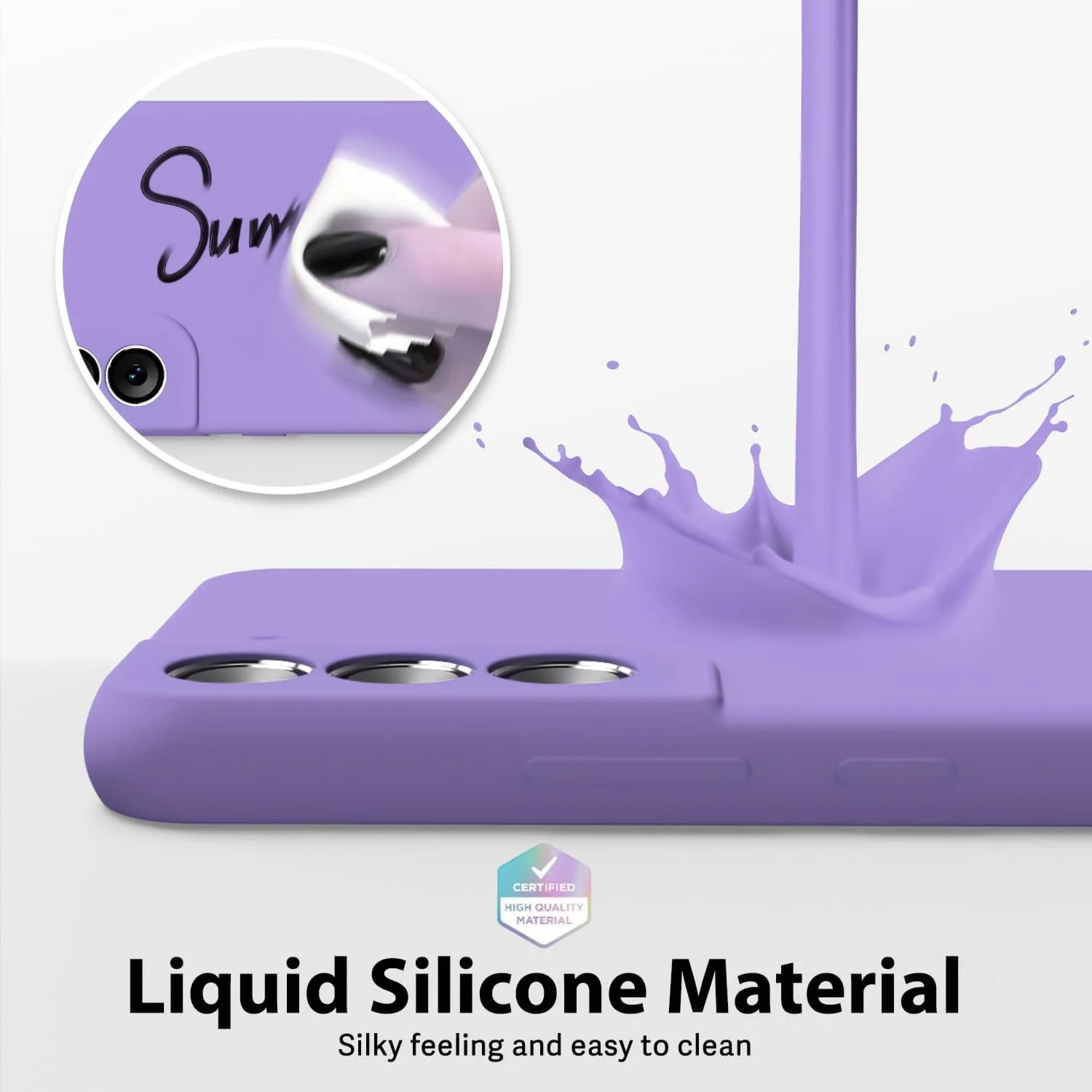 DL3 Mobilak Liquid Silicone Protective Case with Soft Microfiber Lining with Full Camera Protection for Samsung Galaxy S22 5G - Light Purple