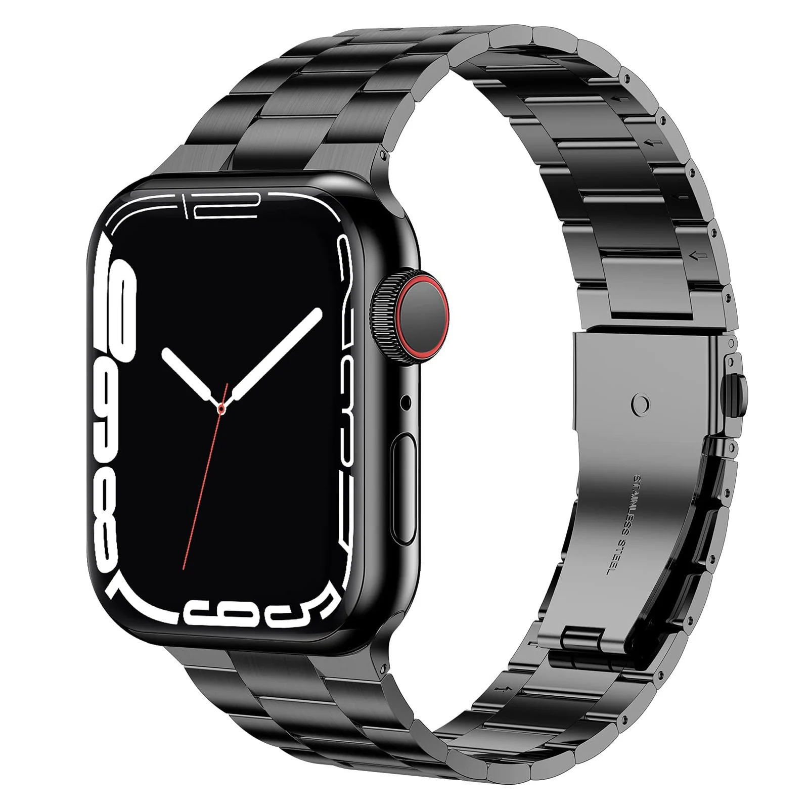 DL3 Mobilak Stainless Steel Band with Case Compatible with Apple Watch Band 45mm Series 9/8/7, Men Woman Business Strap with Protective Bumper Cover for iWatch Series 7/8/9 45mm - Black