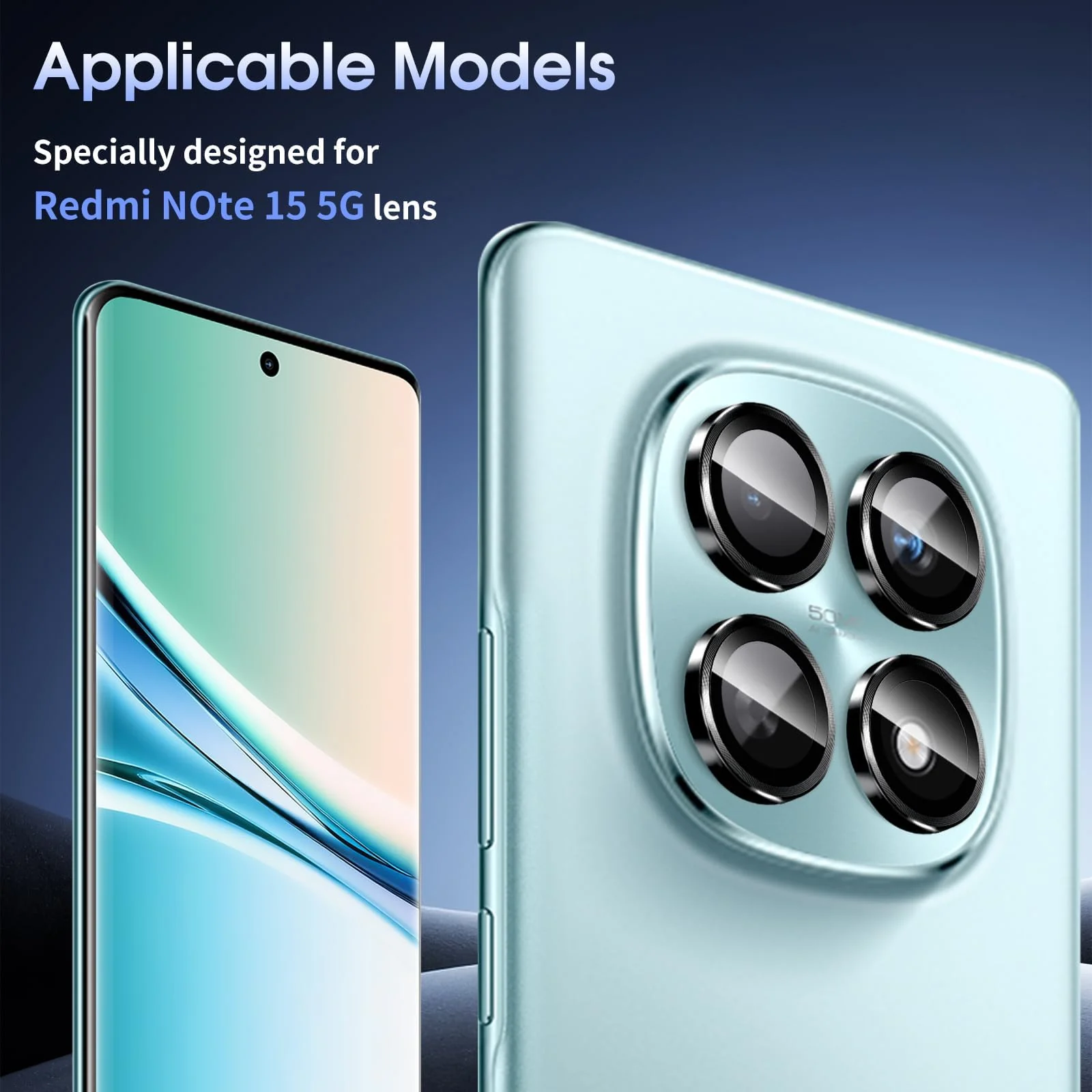 DL3 Mobilak Camera Lens Protector for Xiaomi Redmi Note 15 5G Accessories, 9H Tempered Glass Metal Individual Ring Camera Cover Screen Protector, Case Friendly, Anti Scratch - Black