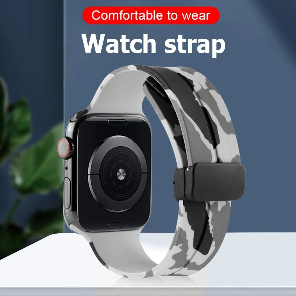 DL3 Mobilak Magnetic Bands for Apple Watch Ultra/Ultra 2 Band 49mm 45mm 44mm 42mm 41mm 40mm 38mm, Soft Sport Silicone Strap for iwatch Series 9/8/7/6/5/4 (Camouflage, 42mm/44mm/45mm/49mm) - Camouflage Grey