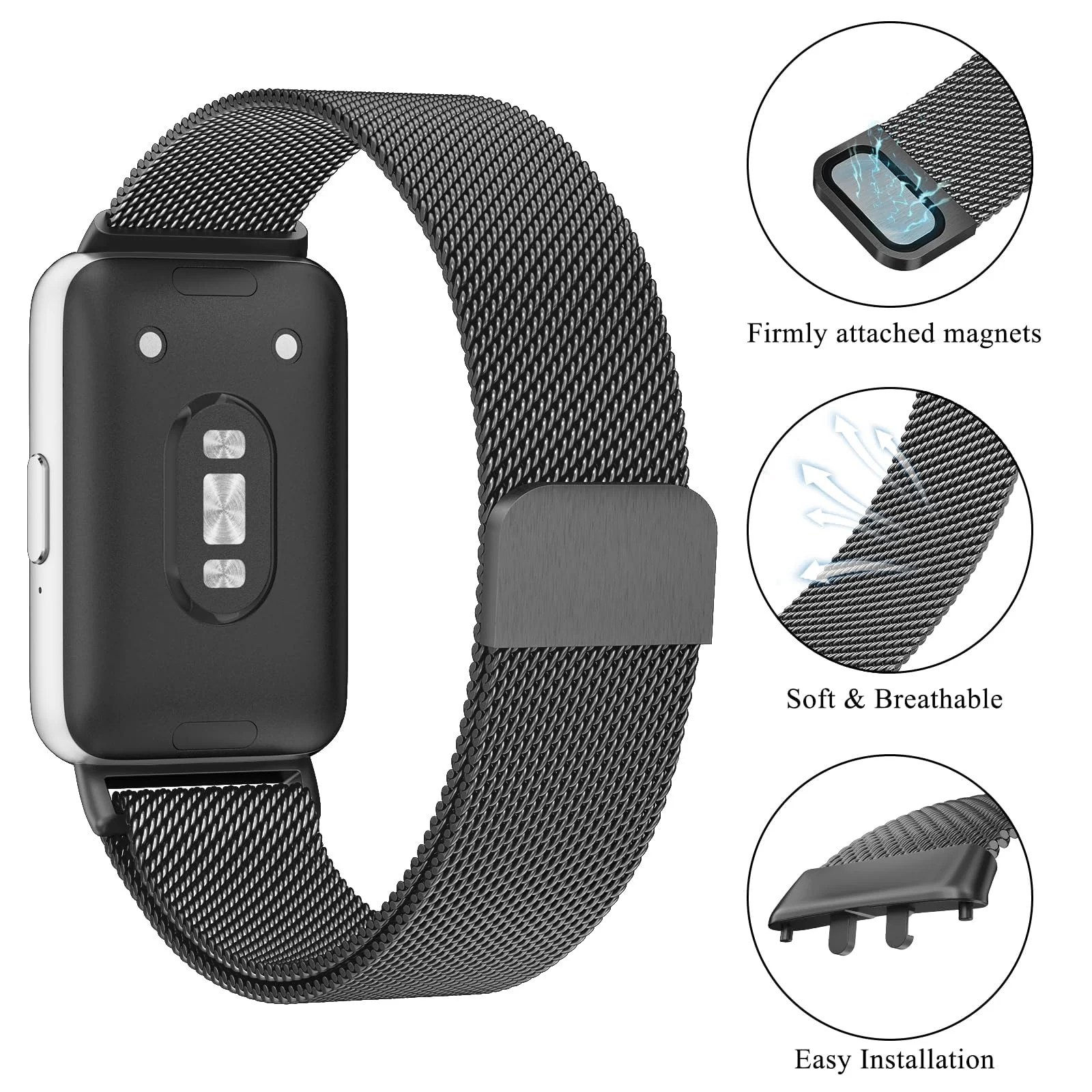 DL3 Mobilak Metal Strap Compatible with Samsung Galaxy Fit 3, Men and Women Milanese Magnetic Mesh Stainless Steel Magnetic Loop Replacement Fashion Adjustable Band for Samsung Galaxy Fit3 - Black