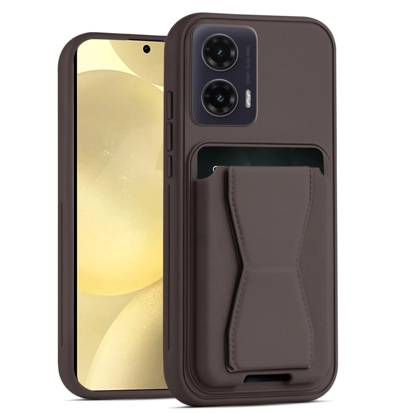 Dl3 Mobilak Leather Wallet Case Compatible with Motorola Moto G35 5G, Leather Back Cover With TPU Frame, Shockproof Protective Phone Case with Card Holder Stand - Brown