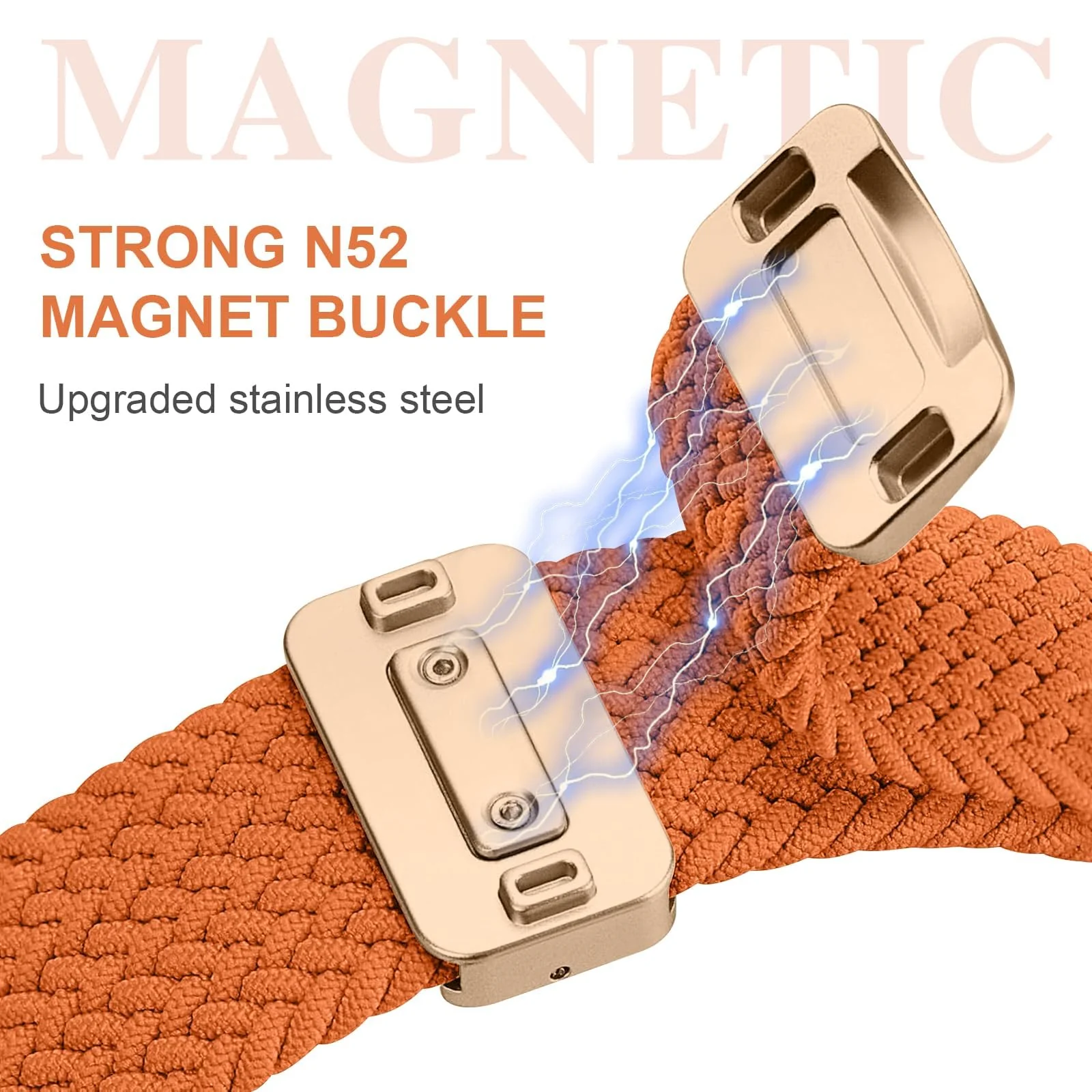DL3 Mobilak Sport Solo Loop Compatible with Apple Watch Band 42mm 44mm 45mm 46mm 49mm for Women Men, Magnetic Strap Stretchy Braided Wristband for iWatch Series 11 10 9 8 7 6 5 4 3 Ultra 3 2 1 SE SE2 - Orange