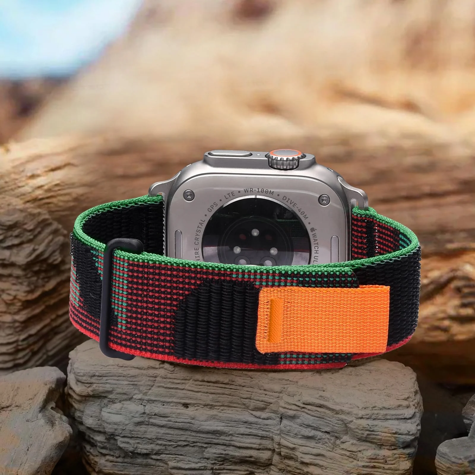 DL3 Mobilak Trail/Alpine Loop Nylon Band Compatible with Apple Watch Ultra 2/Ultra Band 49mm 45mm 44mm 42mm, Adjustable with Metal C-Hook Strap for iWatch Ultra Series 9/8/7/6/5/4/3/2/1/SE2/SE - Black Unity