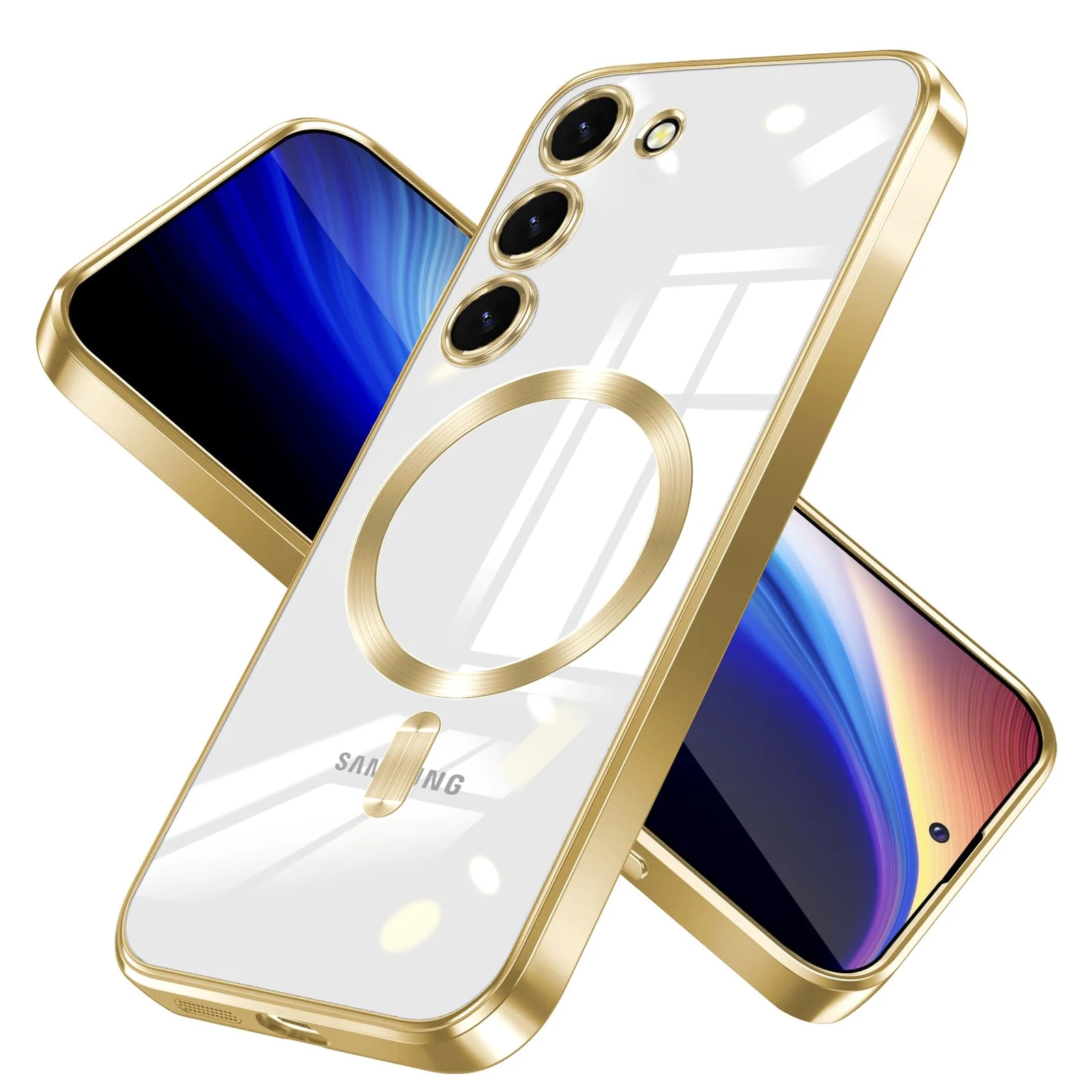 DL3 Mobilak Case For Samsung Galaxy S23+ Plus MagSafe with Camera Lens Protector, Magnetic Clear Case Full Protection Plating Anti-Scratch Slim Thin Case Cover - Gold