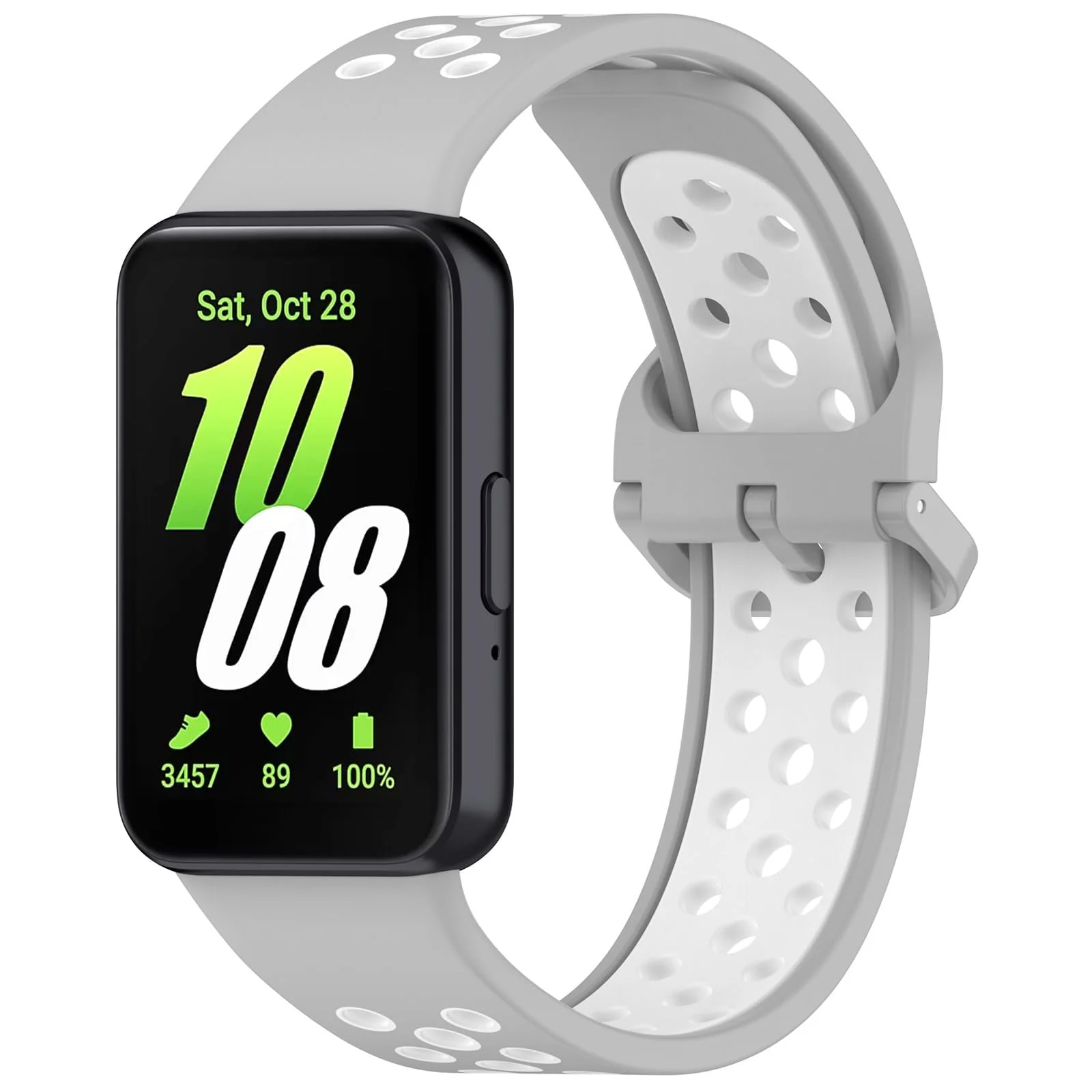 DL3 Mobilak Strap for Samsung Galaxy Fit 3 SM-R390, Women Men Armband, Two Colours Silicone Adjustable Replacement Soft Strap for Samsung Galaxy Fit 3 SM-R390 Fitness Tracker - Gray White