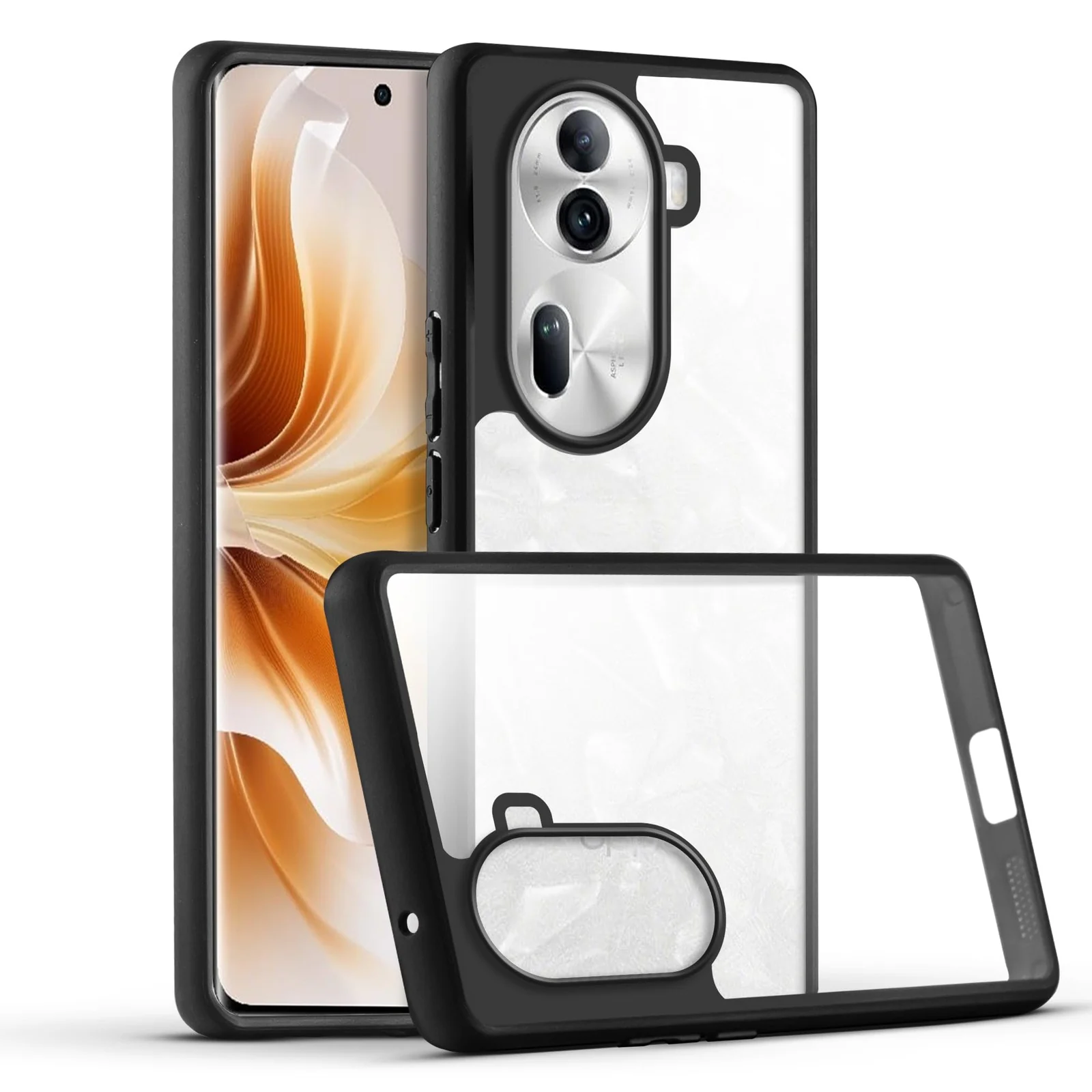 DL3 Mobilak Clear PC and TPU Protective Case for OPPO Reno 11 Pro 5G with Camera Protection and Military-Grade Protection - Black