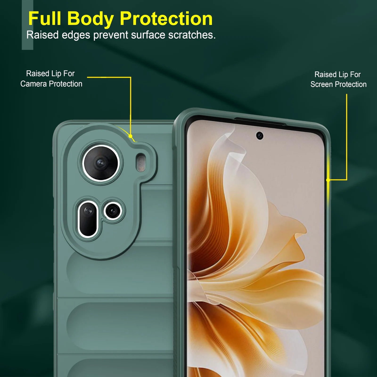 DL3 Mobilak Silicone Case for OPPO Reno 11 5G Heavy Duty Protective [Slim Fit] Shockproof Soft Flexible Protective Design Shock-Absorption TPU Cover With Camera Protection - Green