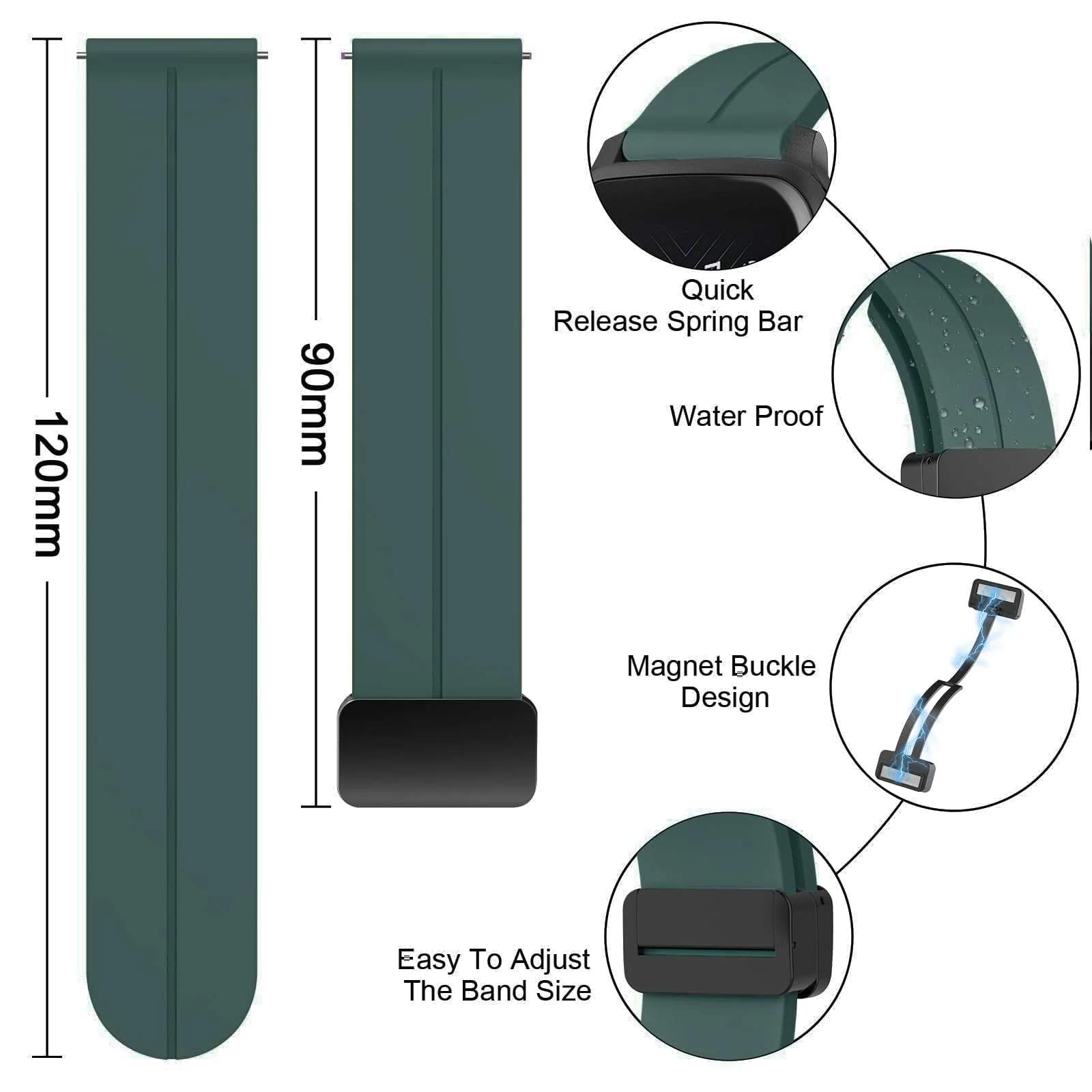 DL3 Mobilak 22MM Silicone Band Magnetic Clasp Strap For Xiaomi Redmi Watch 5 Active/5 Lite/Compatible with Samsung Galaxy Watch 46mm/Watch 3 45mm/Gear S3/Huawei watch (GT6 GT5 GT4 GT3 - Dark Green