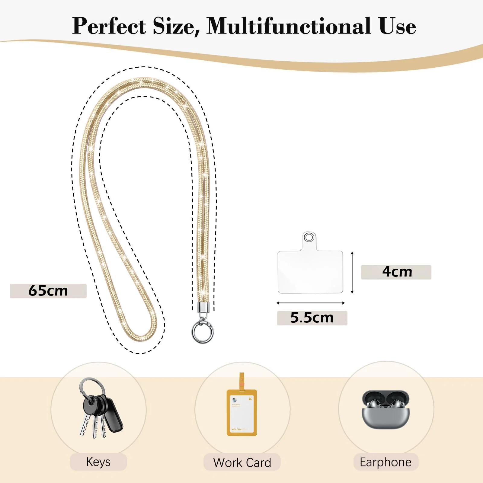 DL3 Mobilak Universal Phone Lanyard Crossbody, Rhinestone Cell Phone Chain Anti-Theft with 1× Shiny Phone Strap, 1× Pad for Most Smartphones, Diamond Phone Neck Holder for Women - A-Gold