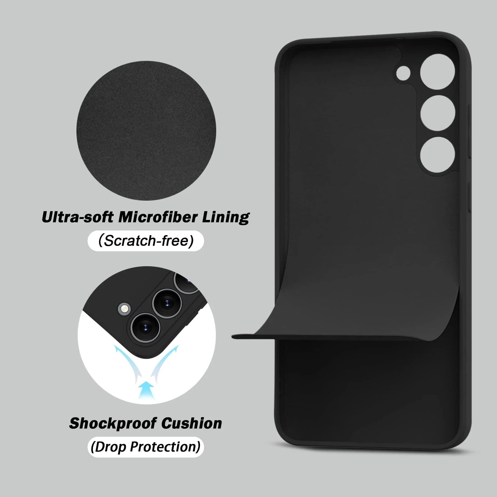 DL3 Mobilak Soft Silicone Protective Case for Samsung Galaxy S23 Plus with Microfiber Lining and Shockproof Design - Black