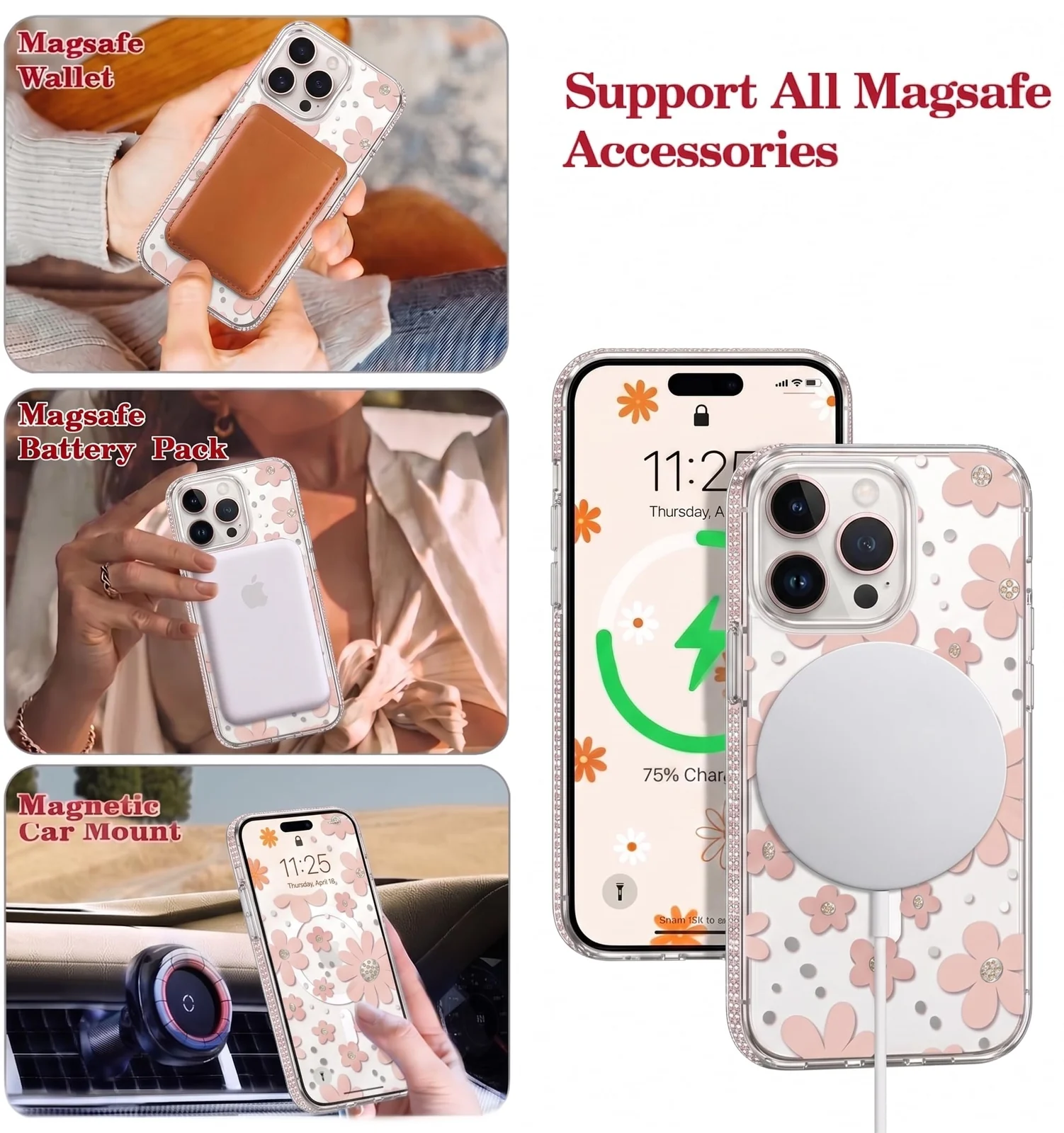 DL3 Mobilak Clear MagSafe-Compatible Magnetic Case for iPhone 14 Pro Max with Camera Protection and Magnetic Car-Mount Support - Style 3