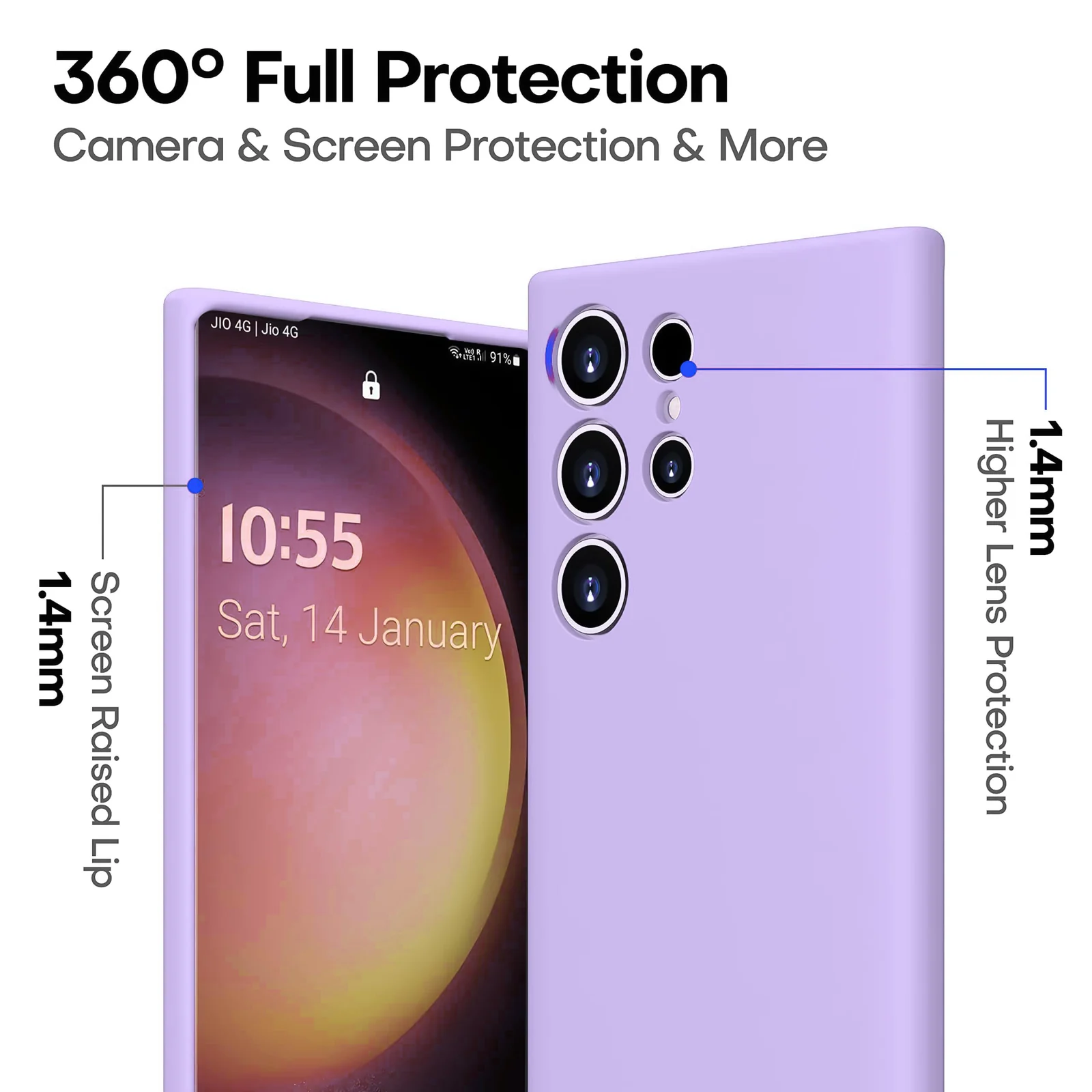 DL3 Mobilak Samsung Galaxy S24 Ultra Case, Soft Flexible Silicone Gel Rubber Bumper Cover, Full Body Shockproof Protective Phone Case - Light Purple