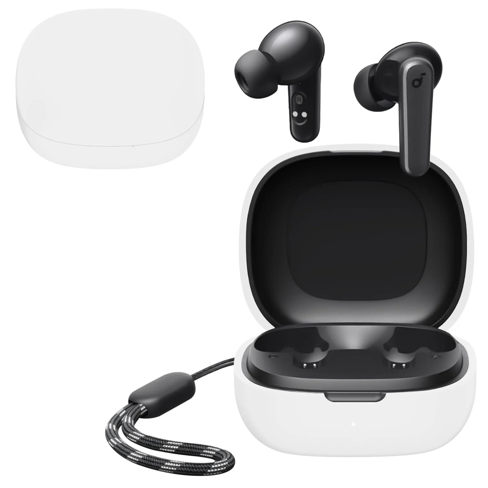 DL3 Mobilak Compatible with Anker Soundcore R50i NC/Anker P30i Case Cover, Soft Silicone Shockproof Protective Case Wireless Earbuds with Carabiner, Front LED Visible - A-white