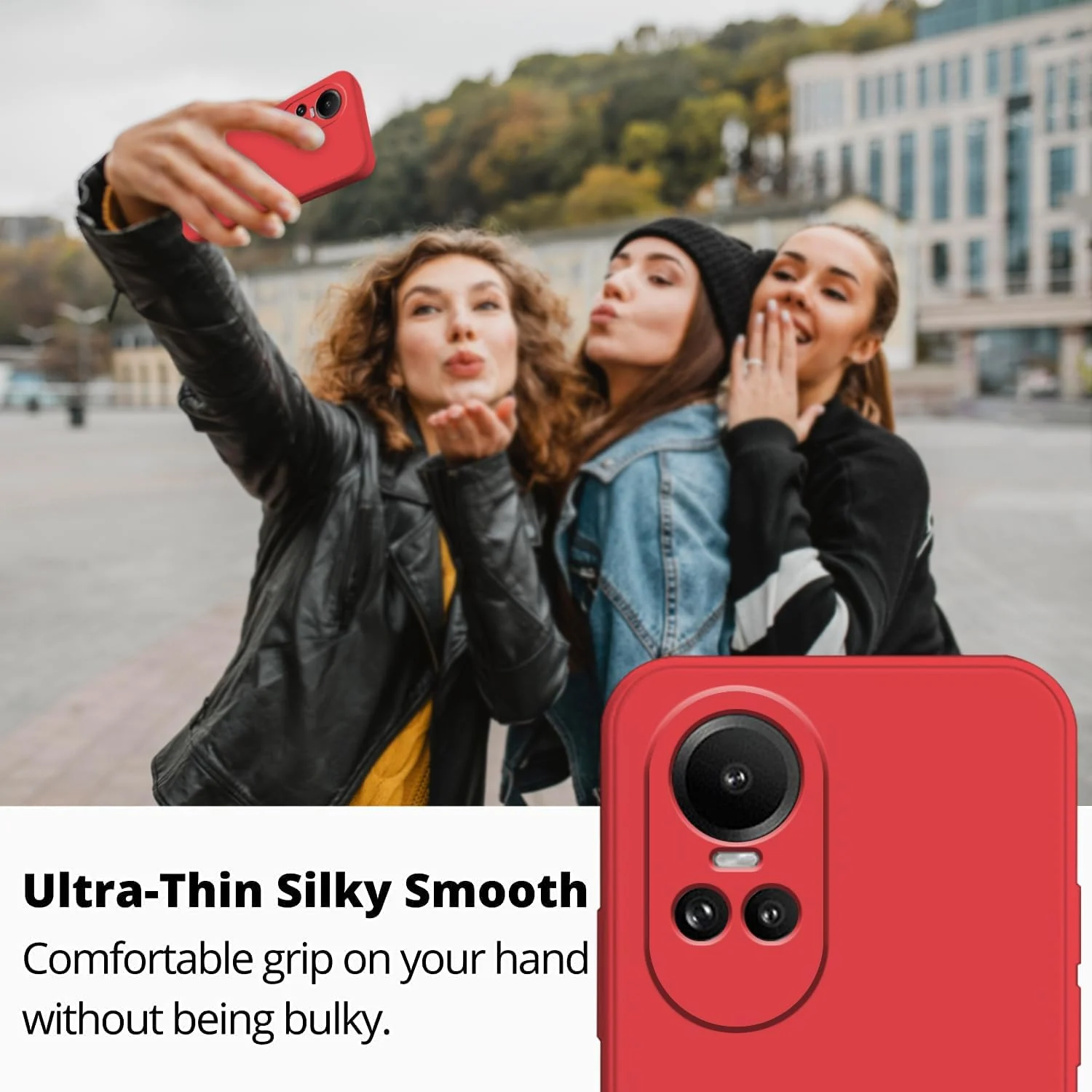 DL3 Mobilak OPPO Reno 10 5G / OPPO Reno 10 Pro 5G Case, Soft Flexible Liquid Silicone Gel Rubber Bumper Cover, Full Body Shockproof Protective Phone Case - Red