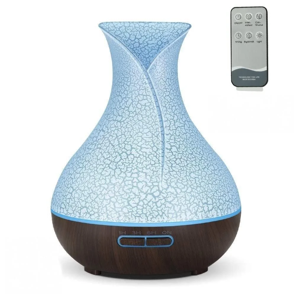Mobigon Essential Oil Diffuser, Aromatherapy Diffuser 500ml with Remote Control, 4 Timer & Auto-Off Safety Switch, 7 Color LED Lights Mode, 10 Hours Quiet Humidifier for Bedroom - H.Dark Brown