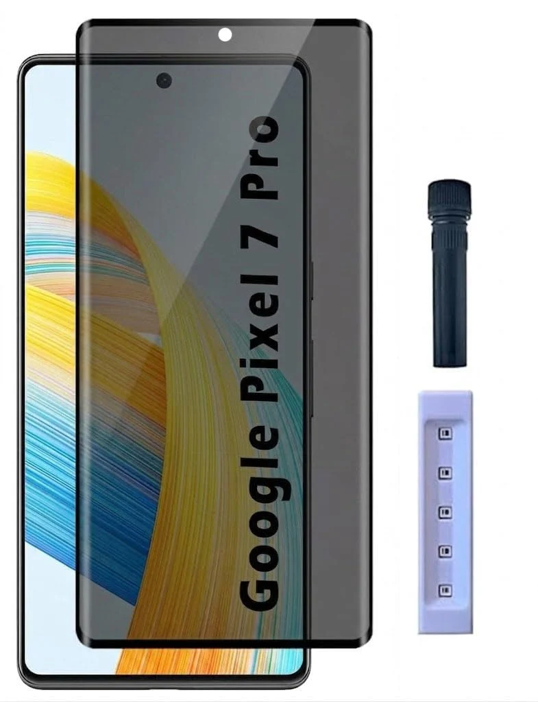 Mobigon Screen Protector for Google Pixel 7 Pro UV Glass Fingerprint Reader Support 3D Curved Anti-Spy Tempered Glass Screen Protector - Privacy
