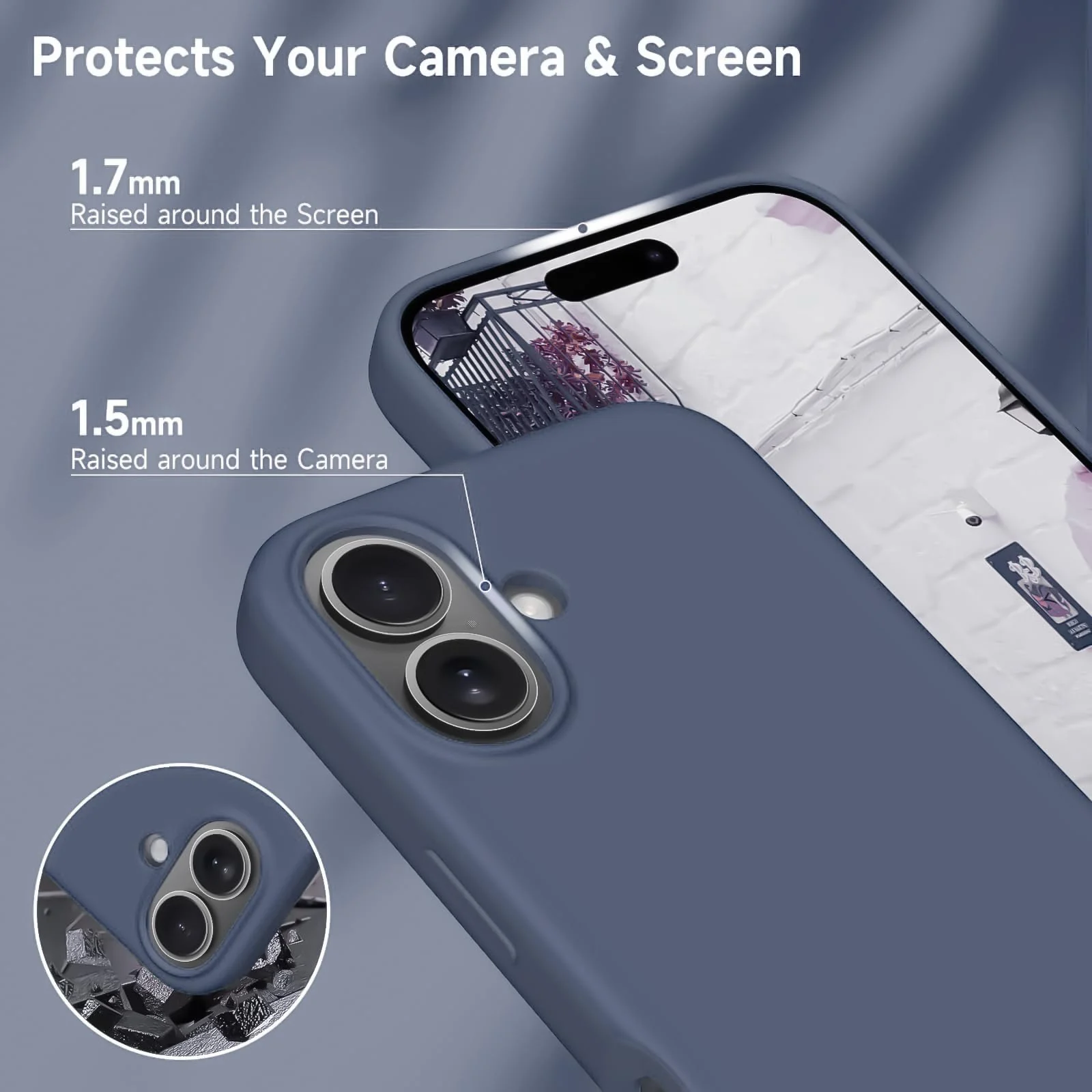 DL3 Mobilak Liquid Silicone Protective Case for iPhone 16 with Microfiber Lining and Shockproof Design - Blue 2