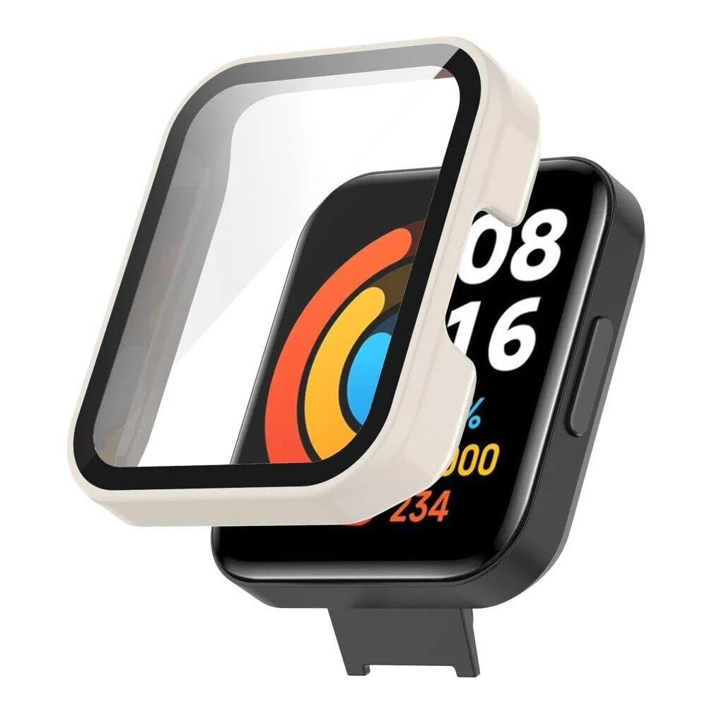 DL3 Mobilak Protective Case Compatible with Xiaomi Mi Redmi Watch 2 Lite, 9H Hardness PC Case Bumper Full Slim Protective Cover with Tempered Glass For Redmi Watch2 Lite