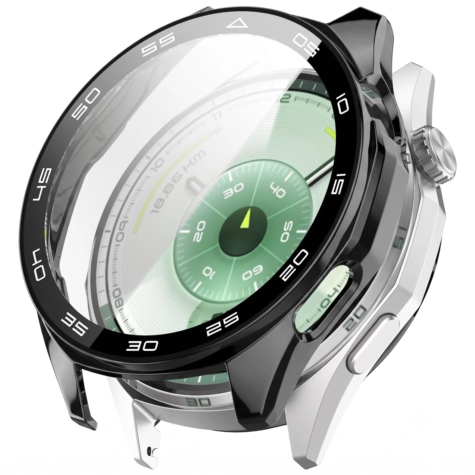 DL3 Mobilak Protective Case for Huawei Watch GT 5 46mm, Hard PC Bumper Cover with Built-in Tempered Glass Screen Protector Shell Cover Full Coverage Scratchproof with Scale - Shiny Black