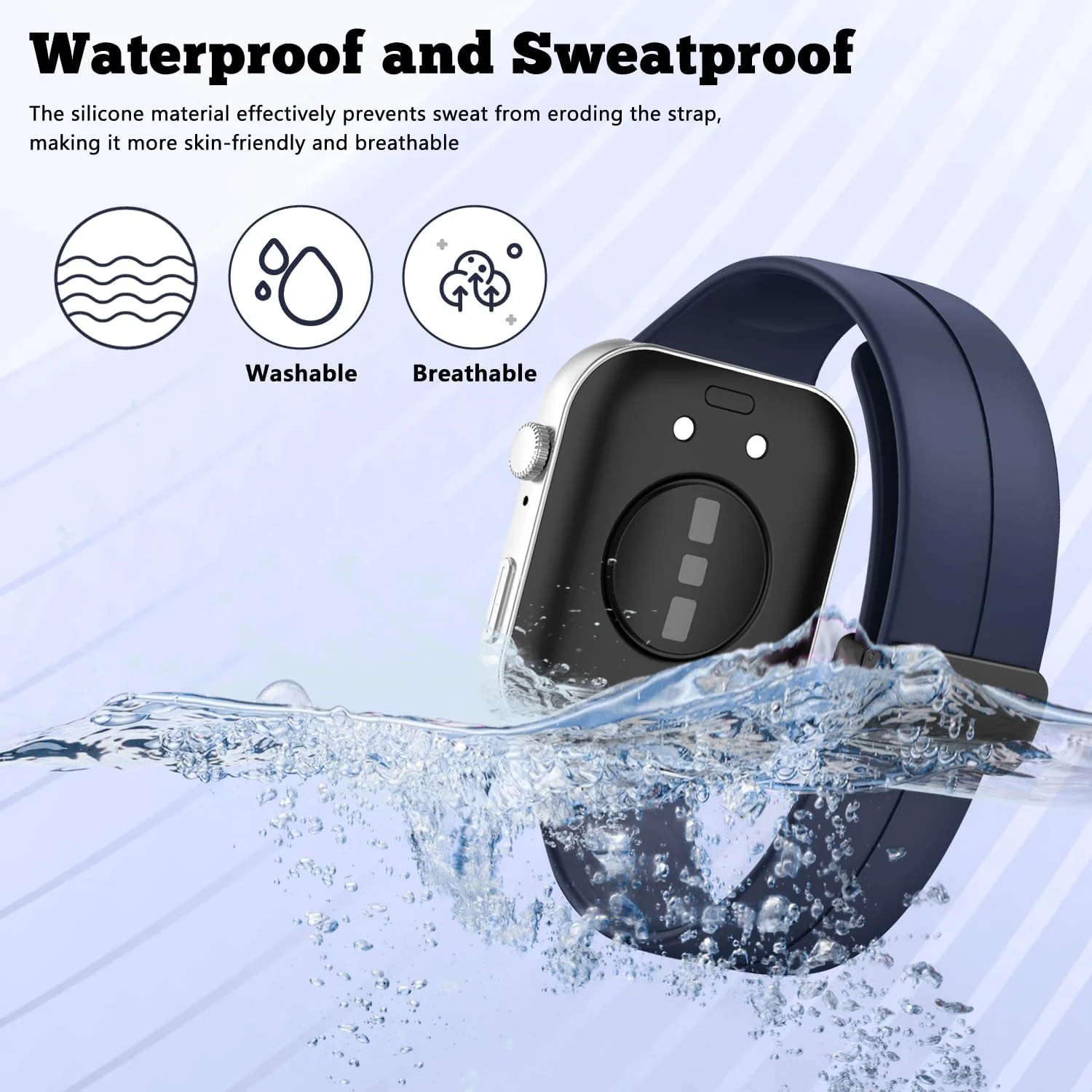 DL3 Mobilak Silicone Strap Compatible with Huawei Watch Fit 3/Watch Fit 4 Pro/Fit 4 Magnetic Metal Stainless Buckle Sport Silicone Strap, Band Quick Release Soft Replacment Wristband - Blue