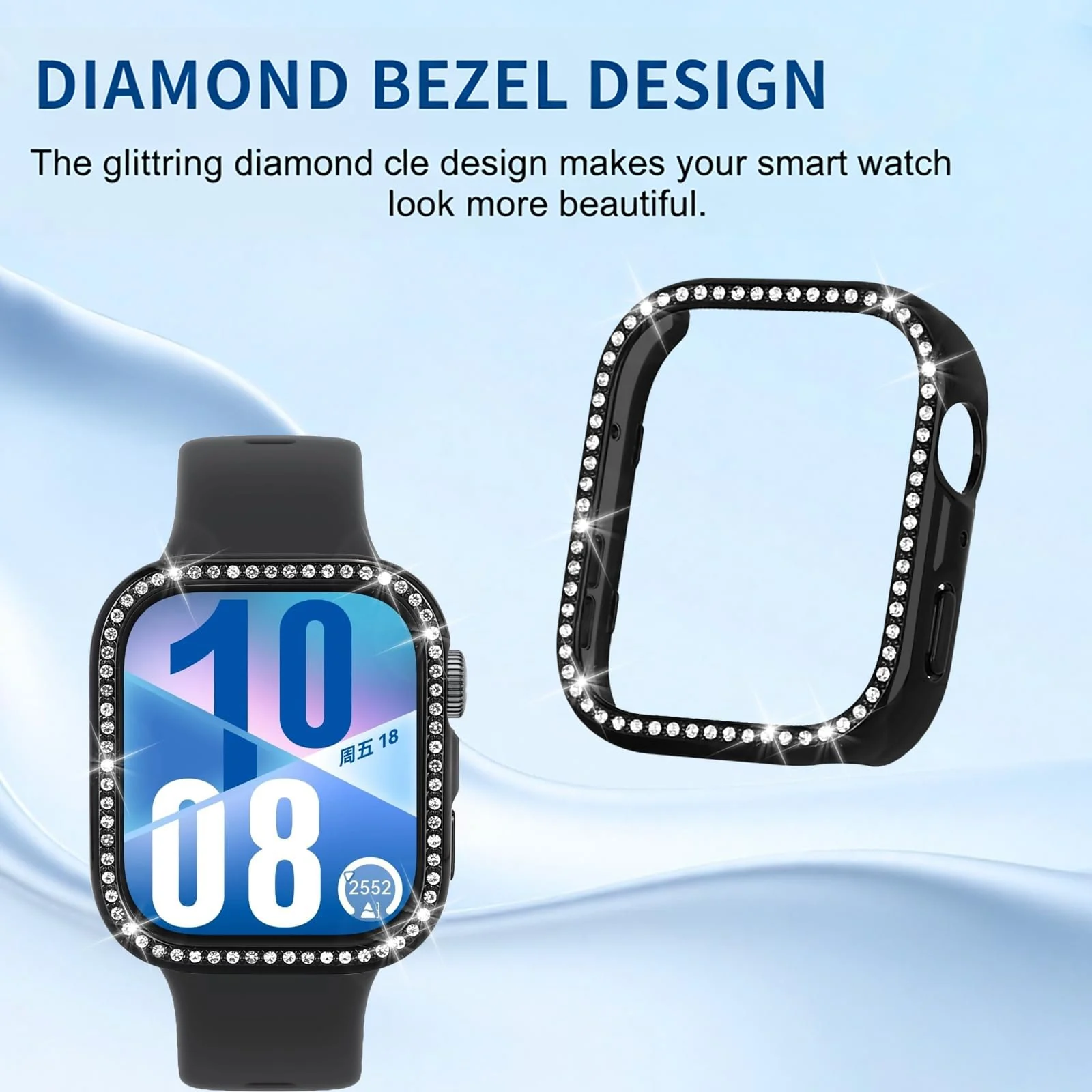 DL3 Mobilak Bling Case Without screen protector for Huawei Watch Fit 4, Hard PC Frame Case, Crystal Diamonds Bumper Cover for Women Girls, Slim Protective Cover for Huawei Watch Fit 4 - Black