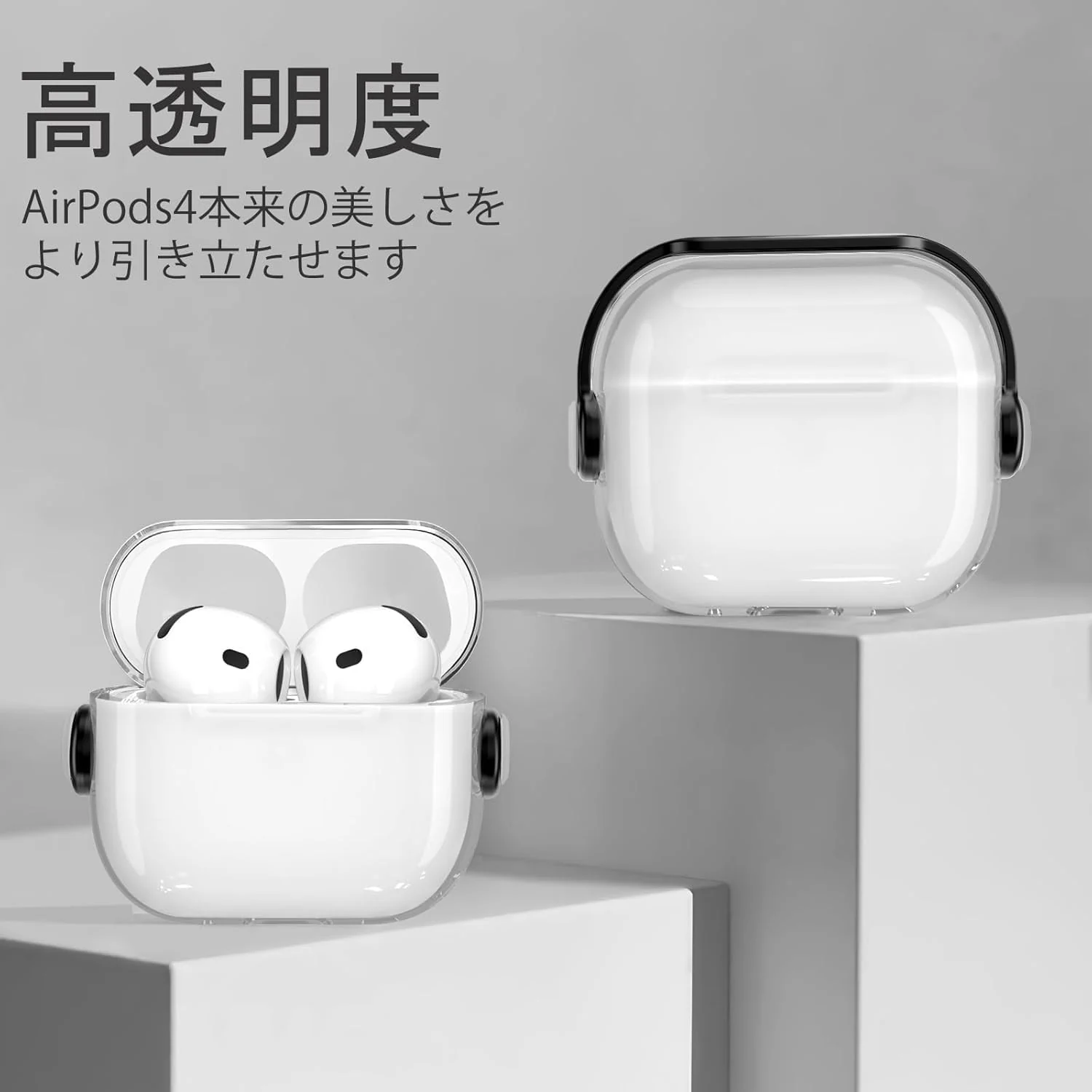 DL3 Mobilak Case for Apple AirPods 4 [With Closure Lid] [Front LED Visible] [With Wrist Strap] Skin Case Compatible with AirPods 4(2024) - Clear Black