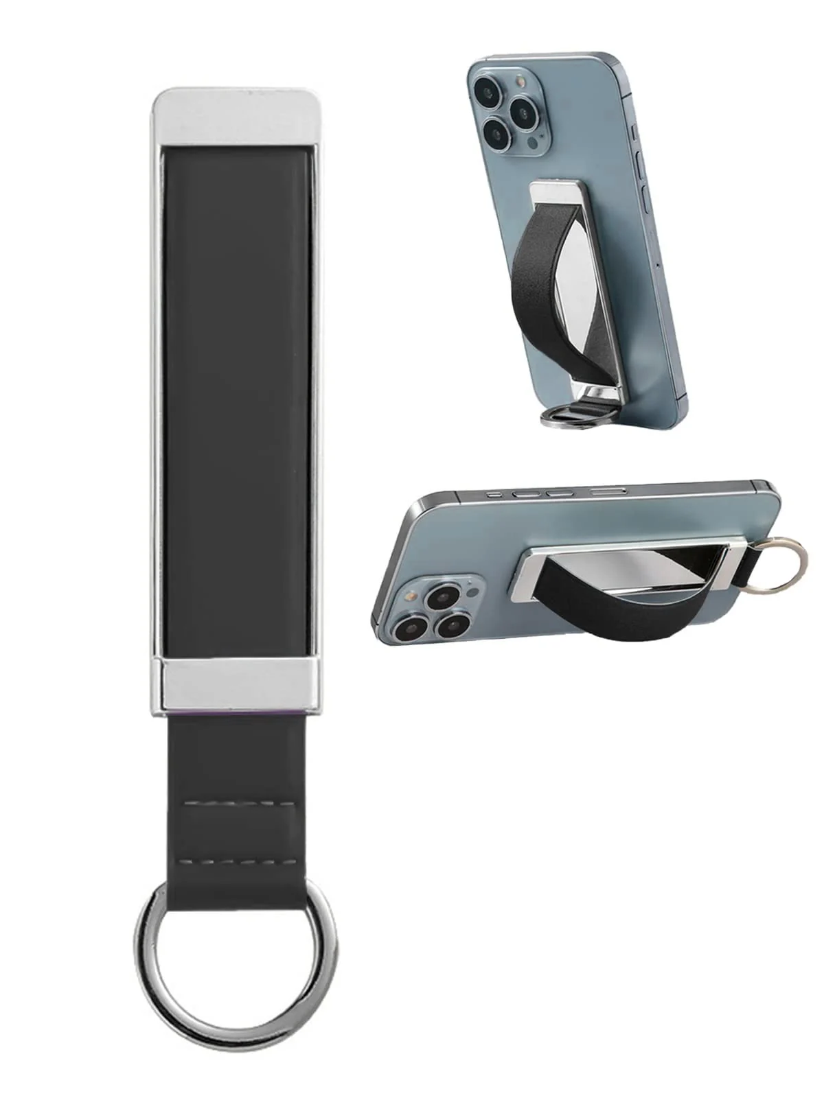 DL3 Mobilak Phone Grip Strap Finger Loop for Cell Phone Case Phone Finger Holder Assorted Colors Leather Phone Grip Stand for Most Mobile Phones and Tablets - Black