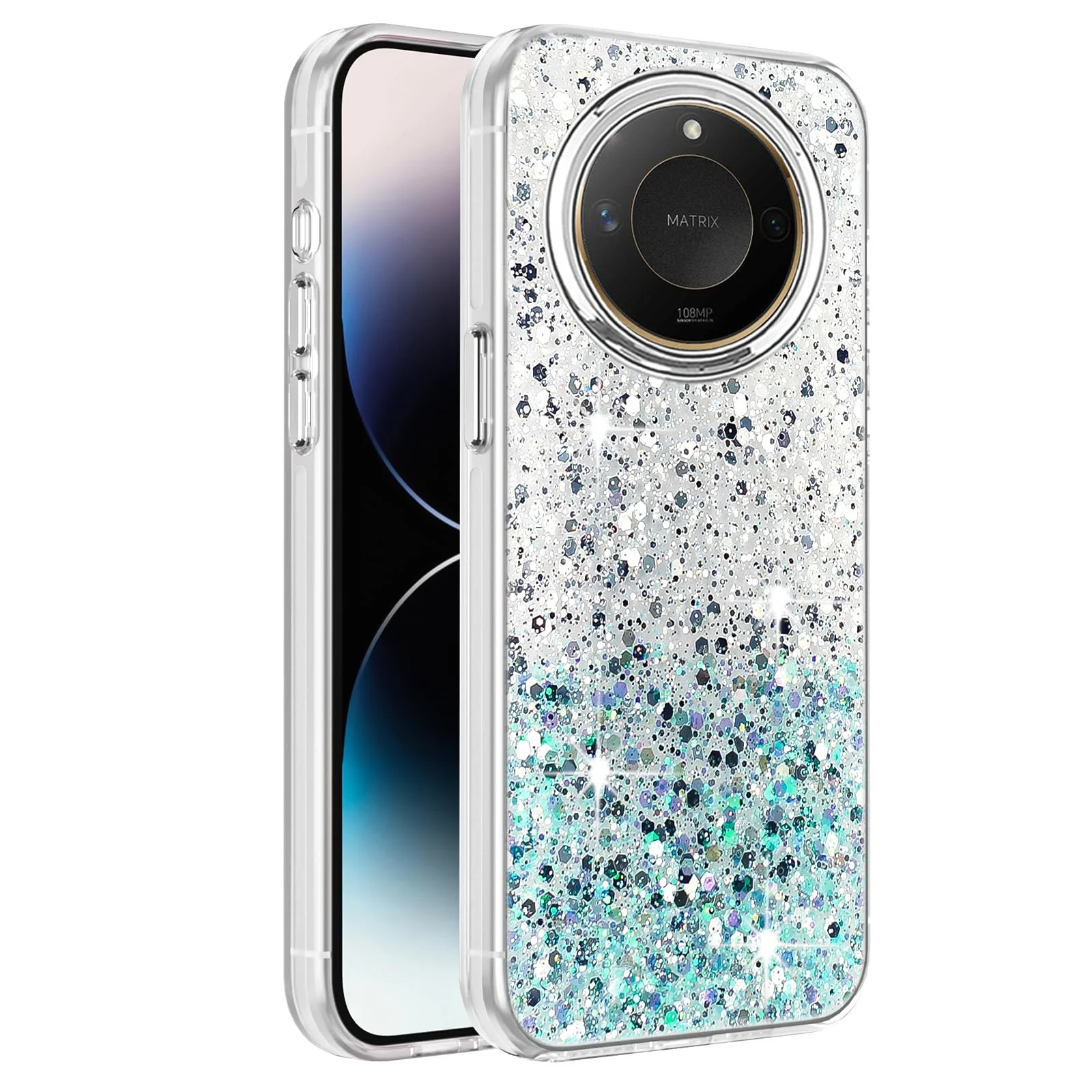 DL3 Mobilak Glitter Protective Case for Honor X9c Smart, Supports wireless charging, Camera protection, Shock-absorbing protection - White Green