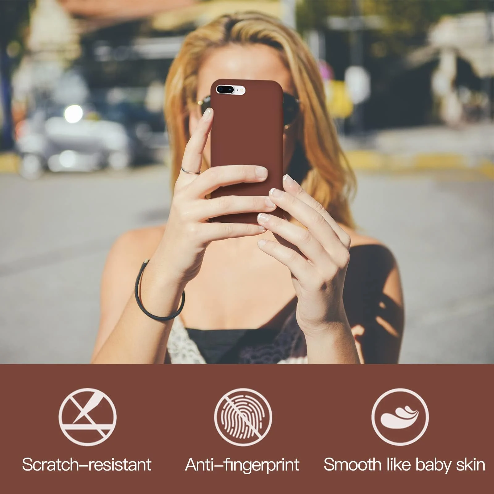 DL3 Mobilak Liquid Silicone Case for iPhone 7 Plus / iPhone 8 Plus, Shock-absorbing protection, Scratch-resistant surface, Soft microfiber lining - Brown