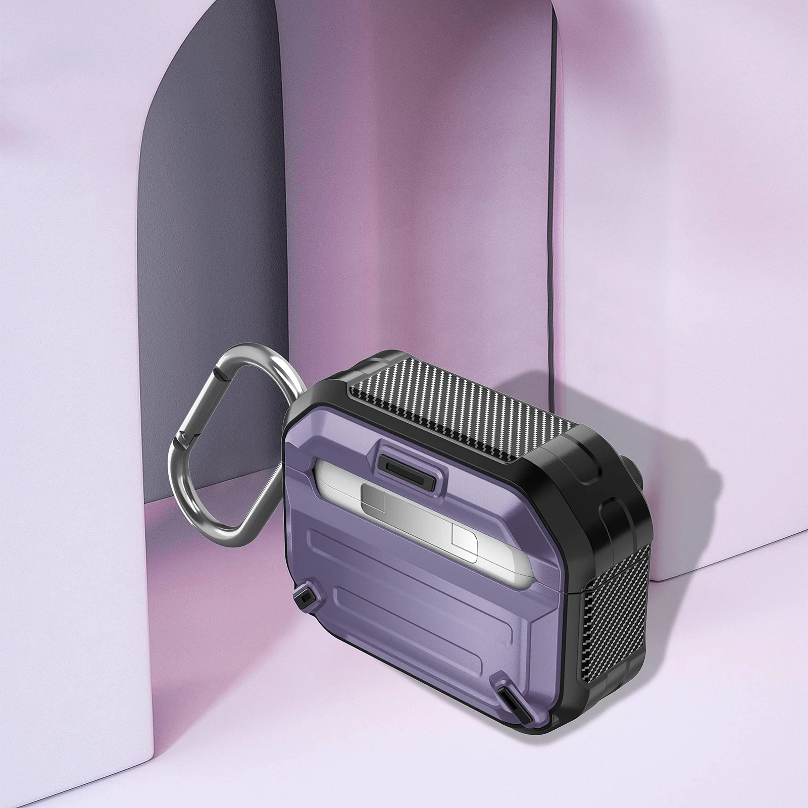 DL3 Mobilak Compatible with AirPods 3 Case, Hard Shell Shockproof Case TPU Protective Case Compatible with Apple AirPods 3 Wireless Charging with Carabiner Front LED Visible - Purple