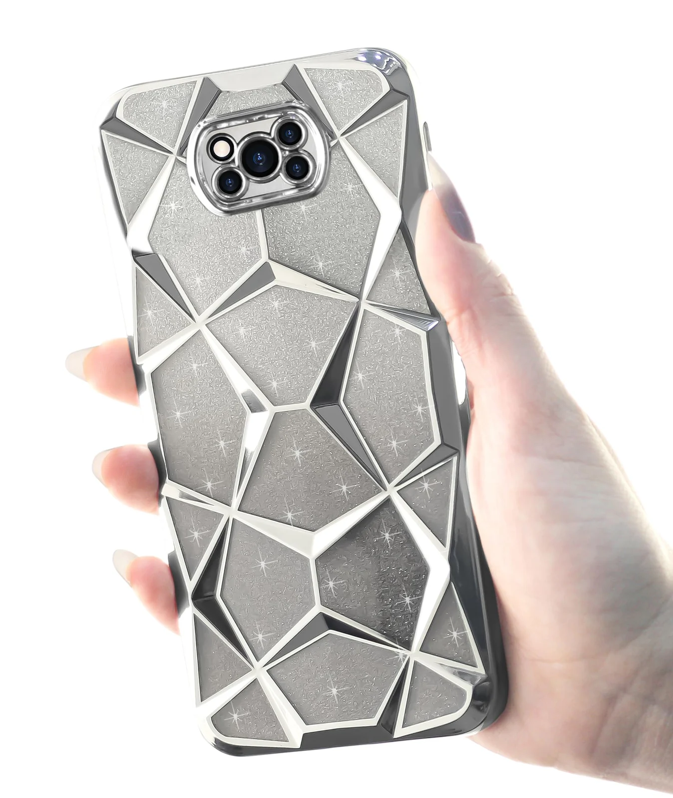 DL3 Mobilak For Xiaomi Poco X3 NFC/Poco X3/Poco X3 Pro Case Plating Bling Gradient Glitter Clear Cover Soft TPU Silicone Cute Camera Protection Shockproof Back for Women Girls Case - Silver
