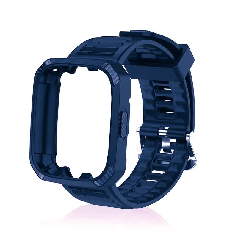DL3 Mobilak Silicone Strap Carbon Fibre With Case Cover for Xiaomi Redmi Watch 3 Integrated strap Wristband Bracelet Metal Buckle correa Smartwatch Accessories For Redmi Watch3 - Blue