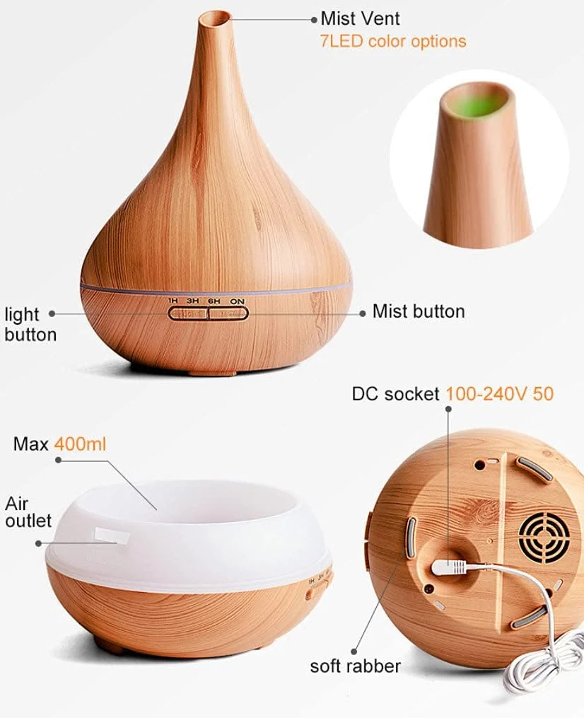 Mobigon Essential Oil Diffuser, Aromatherapy Diffuser 500ml with Remote Control, 4 Timer & Auto-Off Safety Switch, 7 Color LED Lights Mode, 10 Hours Quiet Humidifier for Bedroom - B.Light Woody
