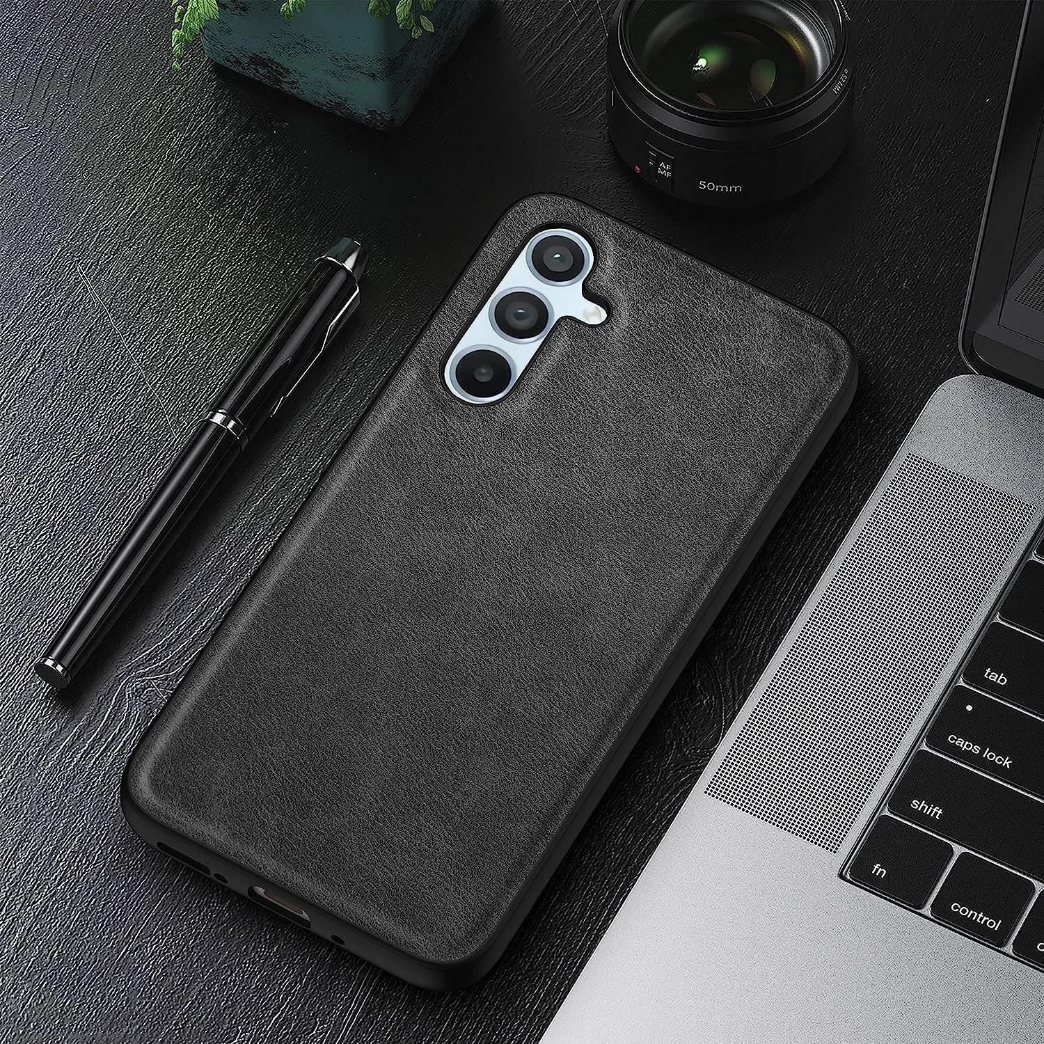 DL3 Mobilak Case for Samsung Galaxy S23 Fe Leather Case, Anti-Drop, Anti-Shock, Non-Slip Texture, Simple Cell Phone Cover for Samsung Galaxy S23 Fe - Black