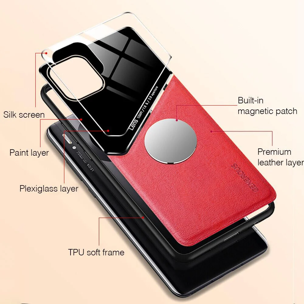 DL3 Mobilak Leather and PC Protective Case for realme 8 4G / realme 8 Pro, Built-in magnetic car-mount support, Shock-absorbing protection, Raised edges around the screen and camera - Red