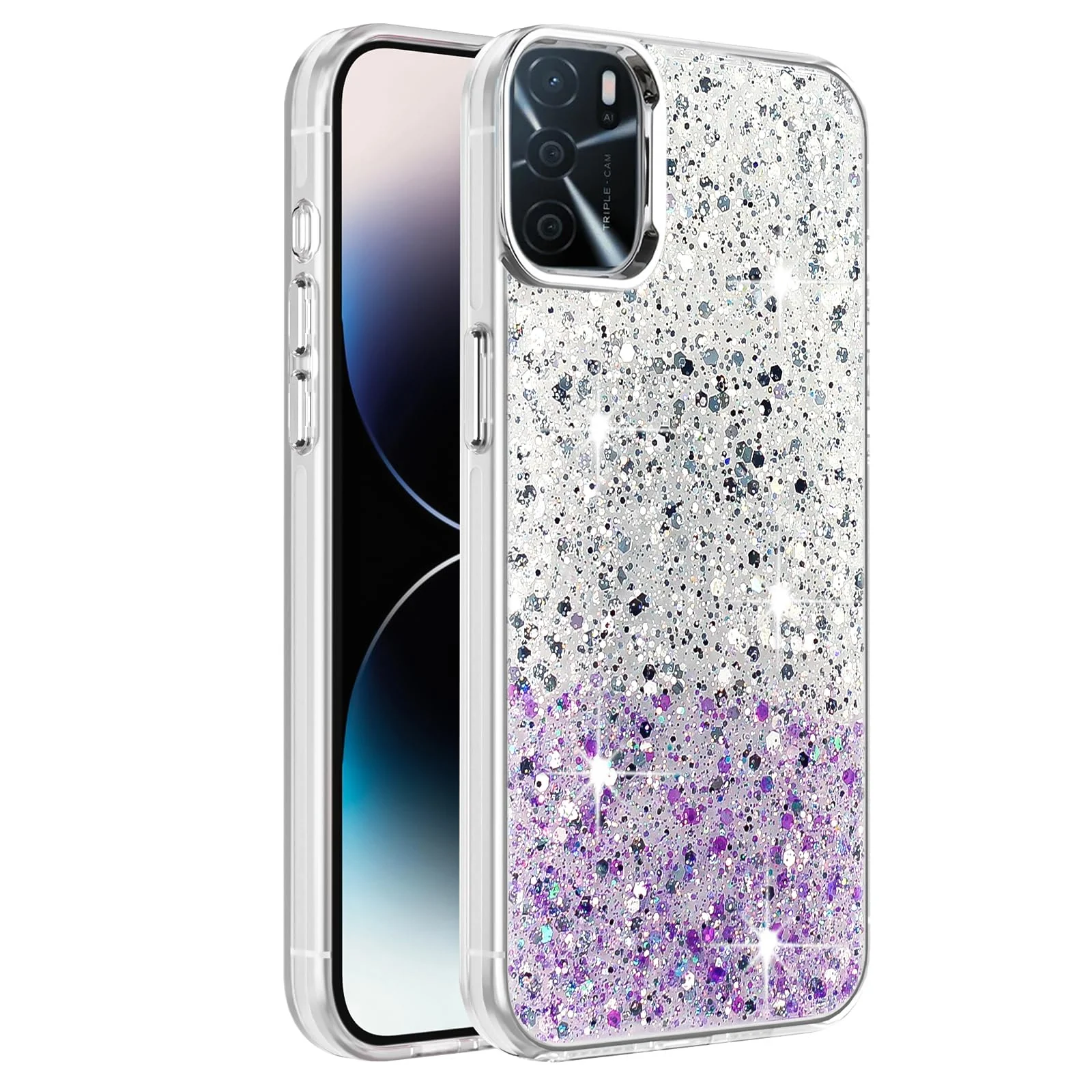 DL3 Mobilak Glitter Rhinestone Protective Case for OPPO A16 / OPPO A16s / OPPO A54s with Shockproof Design - White Purple