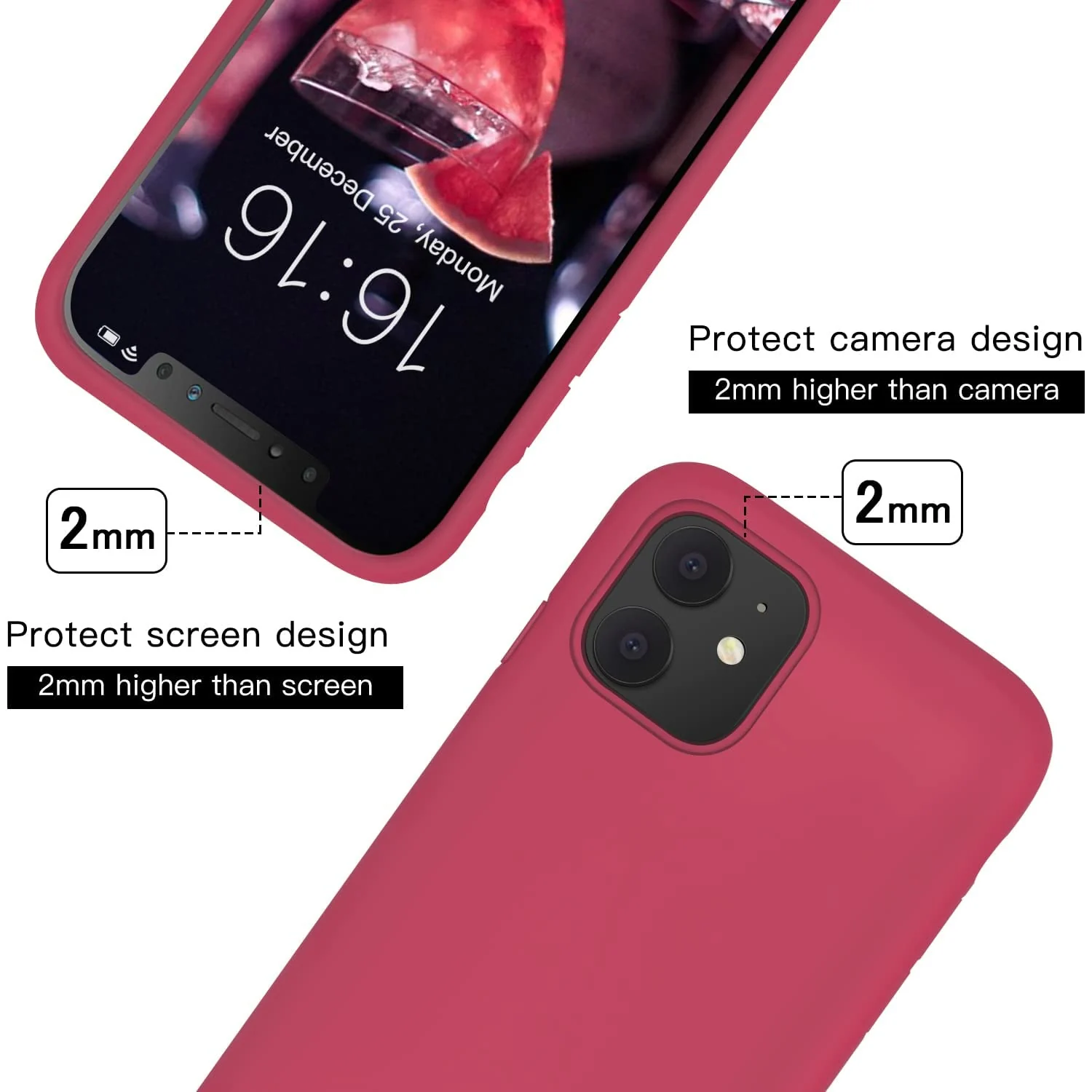 DL3 Mobilak Liquid Silicone Protective Case for iPhone 11 (6.1 Inch) with Camera Protection and Microfiber Lining - Rose Red
