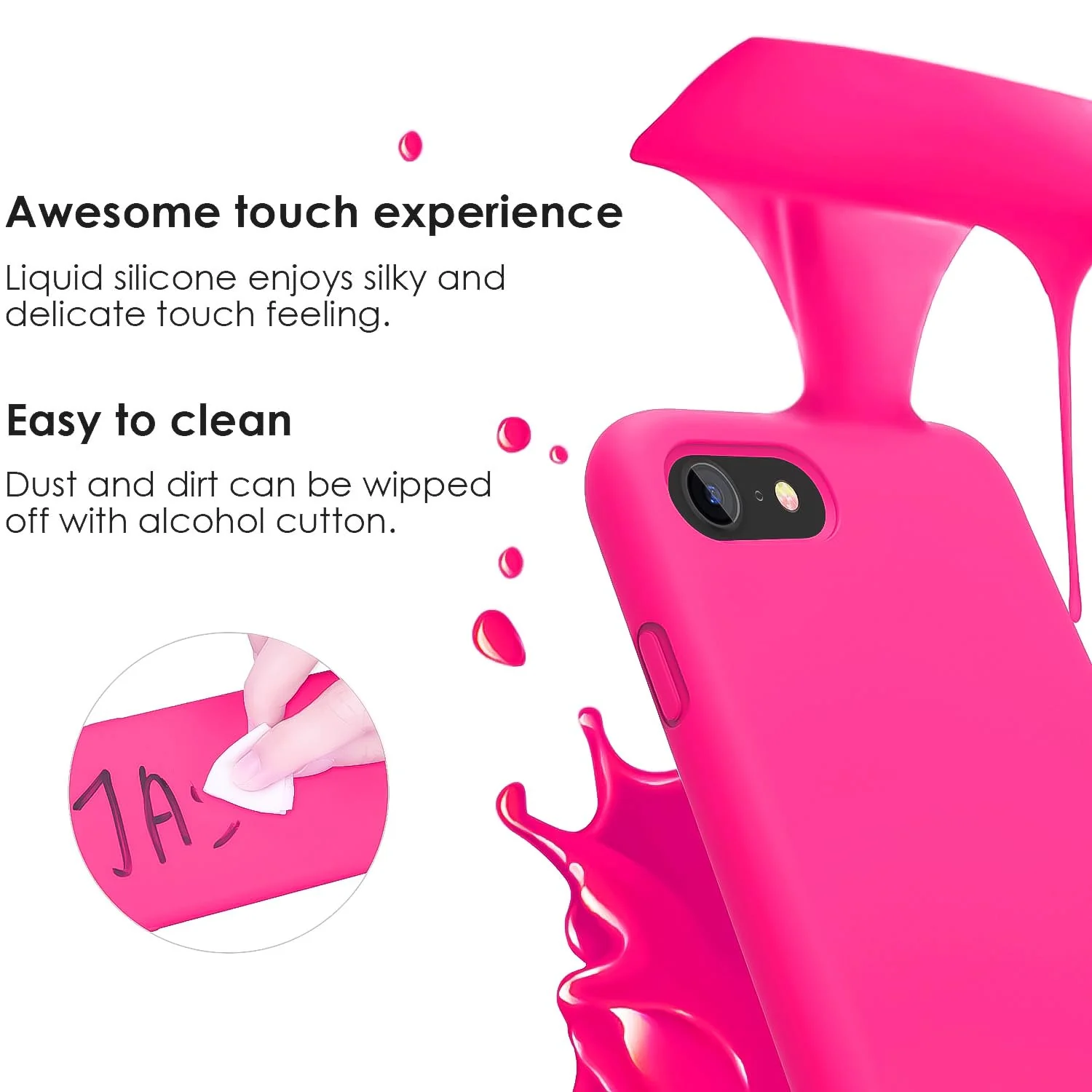 DL3 Mobilak Liquid Silicone Protective Case for iPhone SE 2022, SE 2020, iPhone 7, iPhone 8 with Camera Protection and Microfiber Lining - Hot Pink